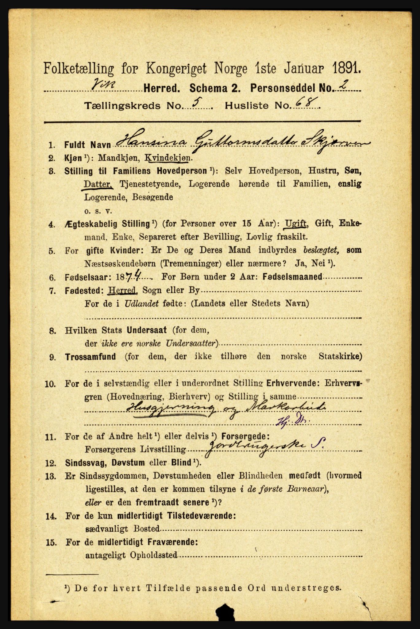 RA, 1891 census for 1417 Vik, 1891, p. 2748