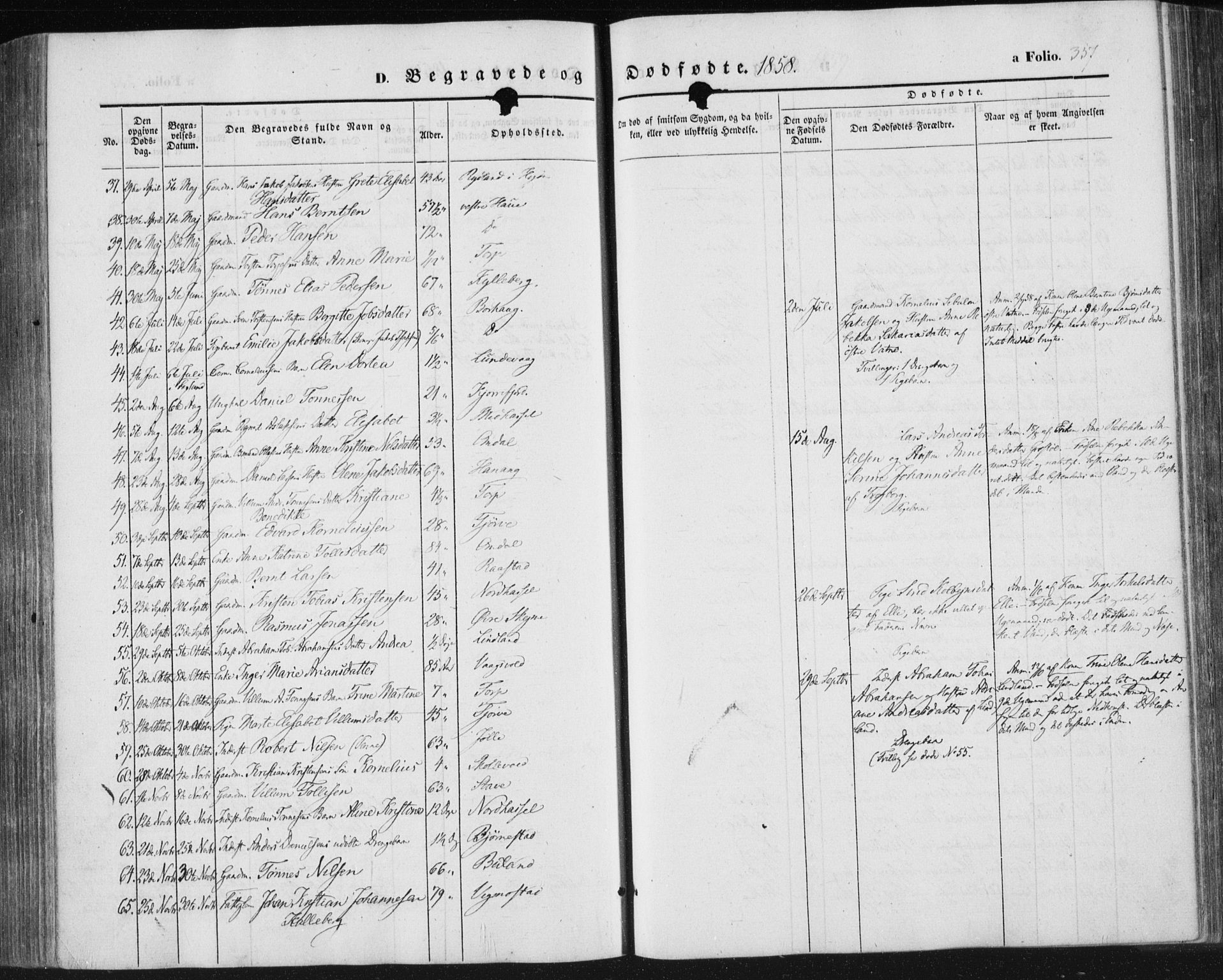 Lista sokneprestkontor, SAK/1111-0027/F/Fa/L0010: Parish register (official) no. A 10, 1846-1861, p. 357