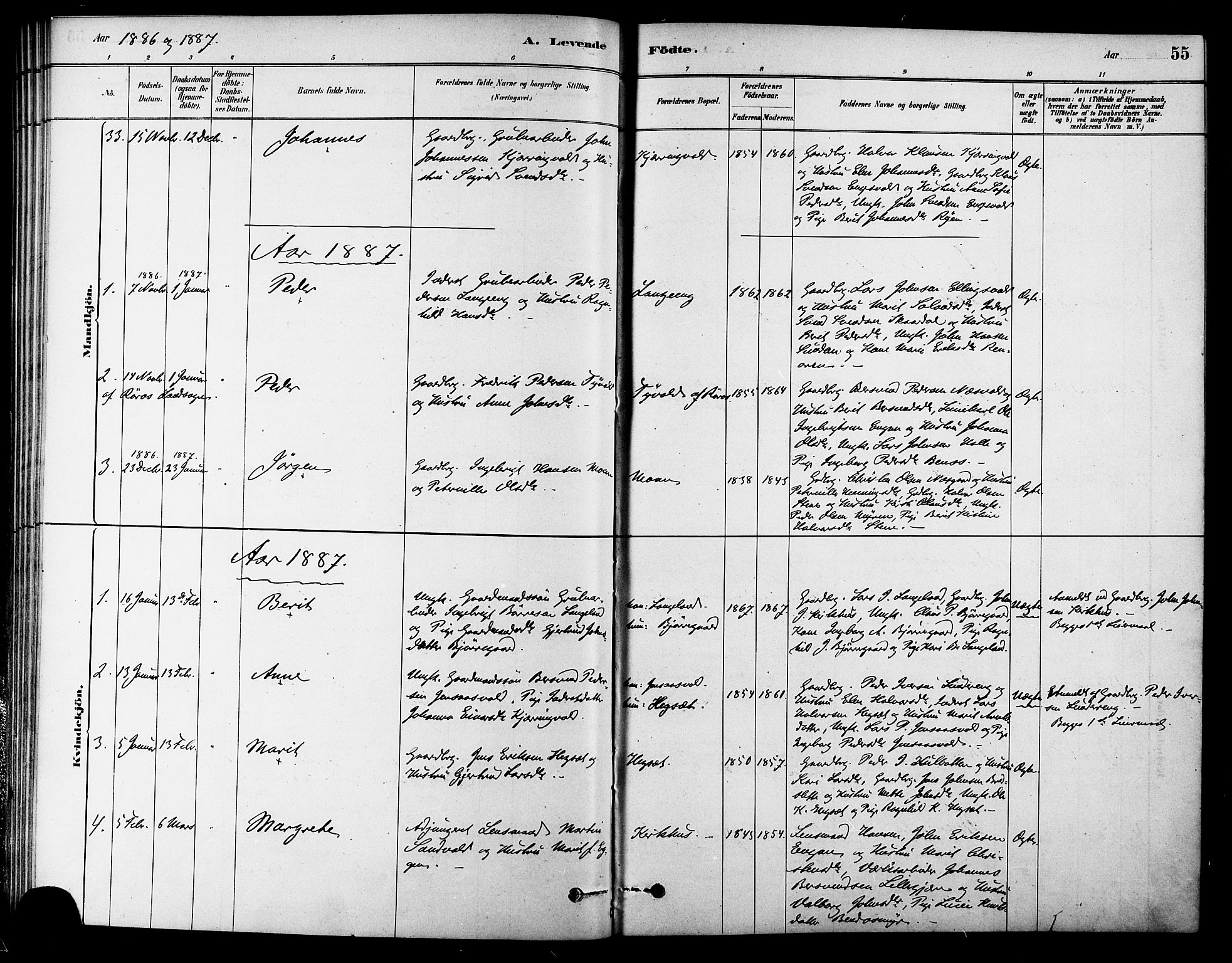 Ministerialprotokoller, klokkerbøker og fødselsregistre - Sør-Trøndelag, SAT/A-1456/686/L0983: Parish register (official) no. 686A01, 1879-1890, p. 55