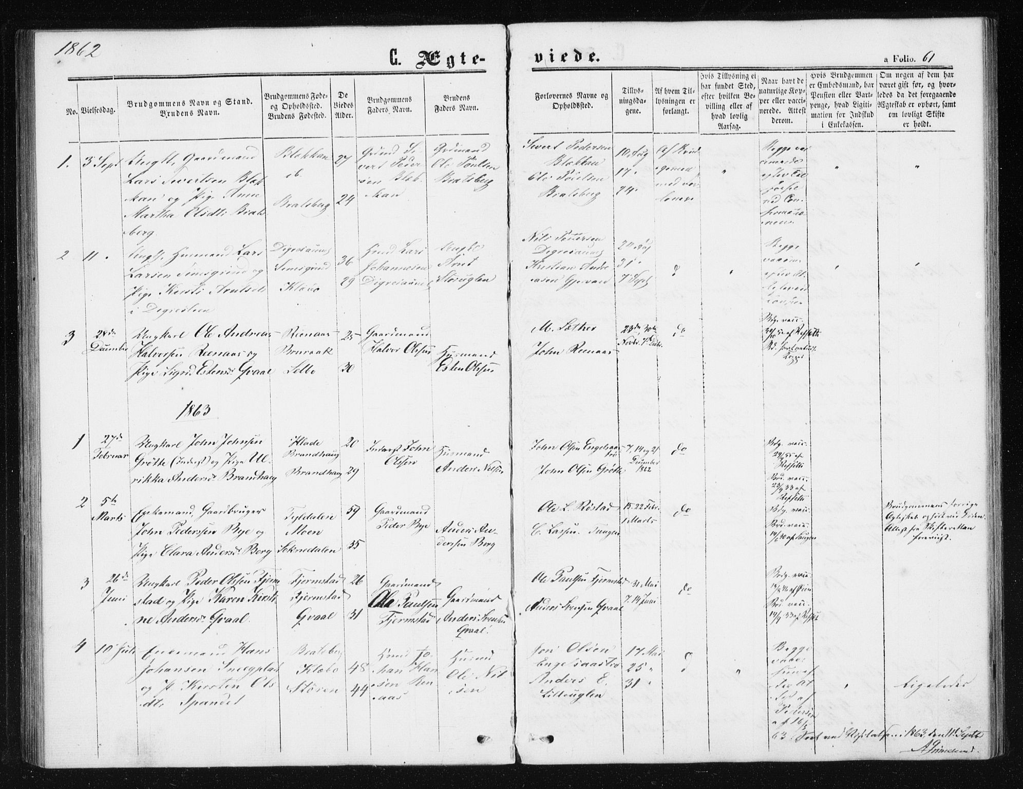 Ministerialprotokoller, klokkerbøker og fødselsregistre - Sør-Trøndelag, SAT/A-1456/608/L0333: Parish register (official) no. 608A02, 1862-1876, p. 61