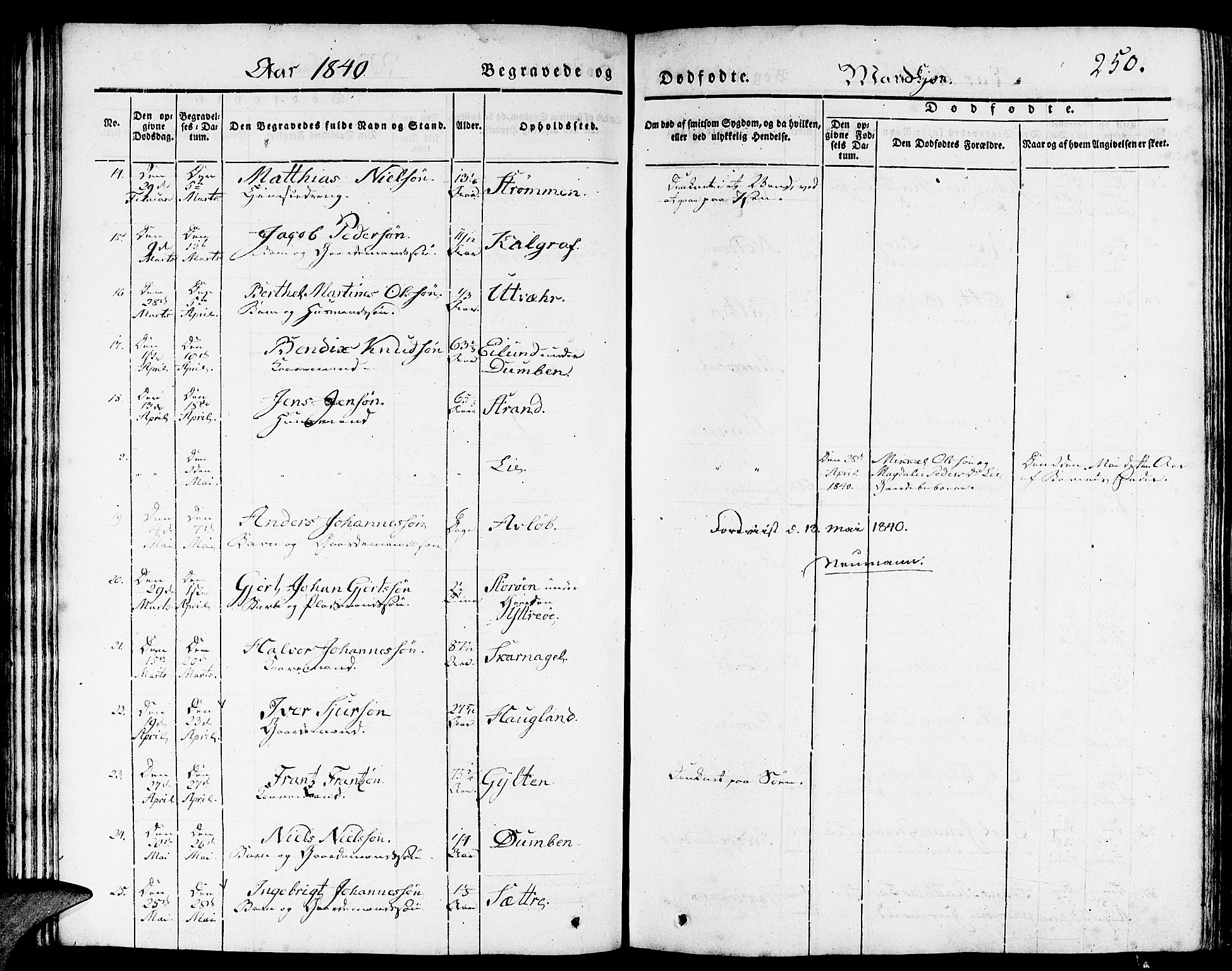 Gulen sokneprestembete, AV/SAB-A-80201/H/Haa/Haaa/L0020: Parish register (official) no. A 20, 1837-1847, p. 250