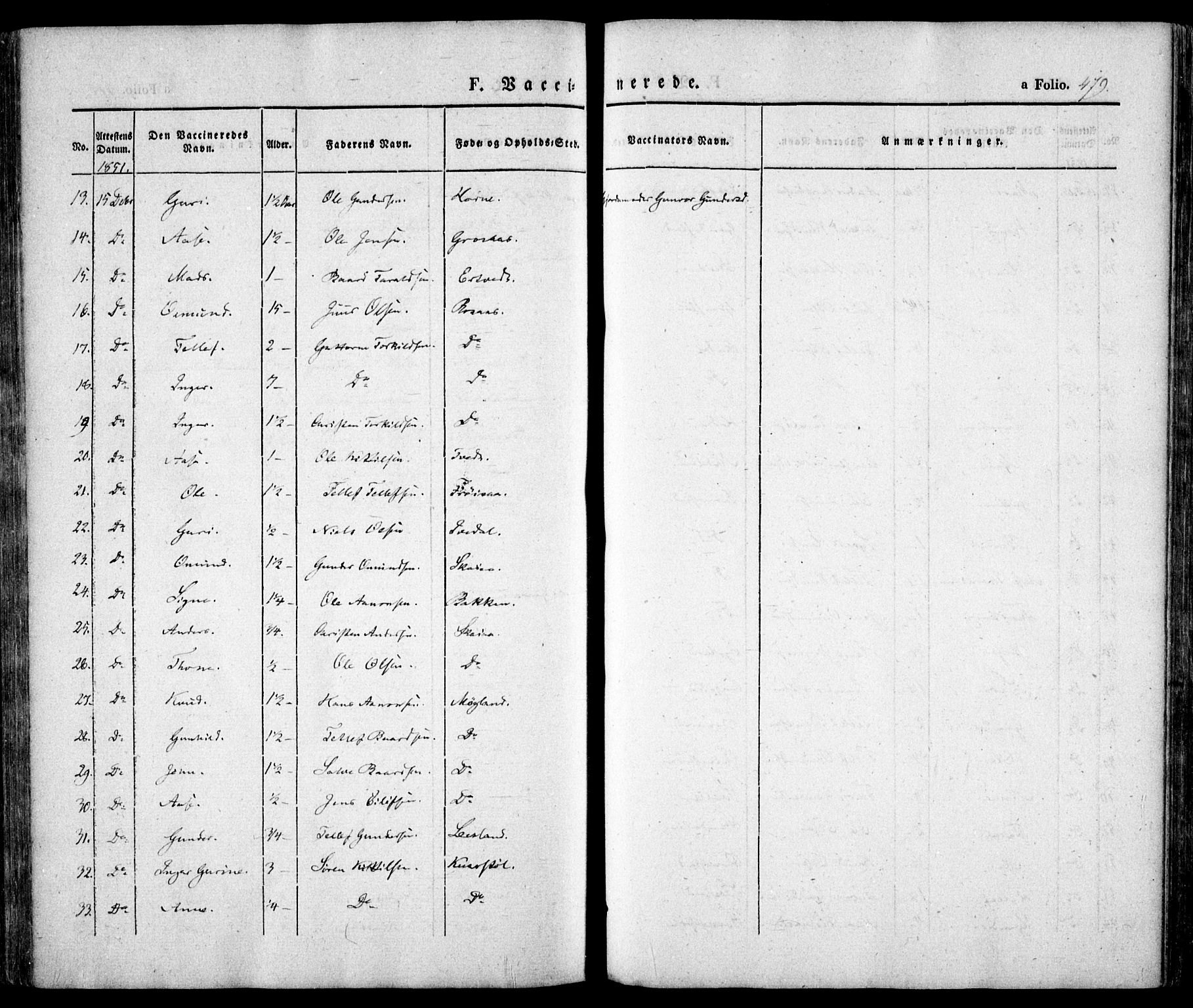 Evje sokneprestkontor, AV/SAK-1111-0008/F/Fa/Faa/L0005: Parish register (official) no. A 5, 1843-1865, p. 479