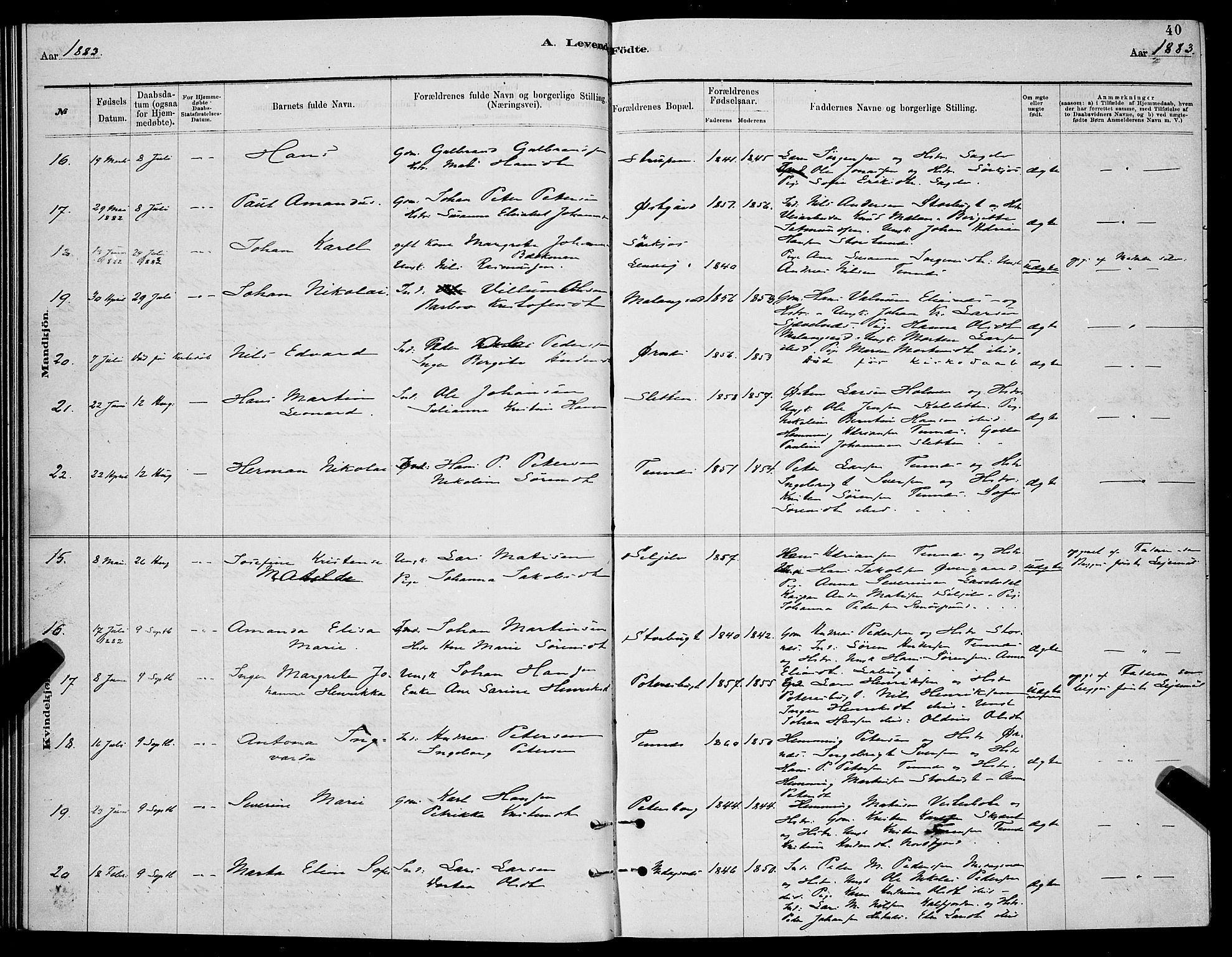 Balsfjord sokneprestembete, SATØ/S-1303/G/Ga/L0007klokker: Parish register (copy) no. 7, 1878-1889, p. 40