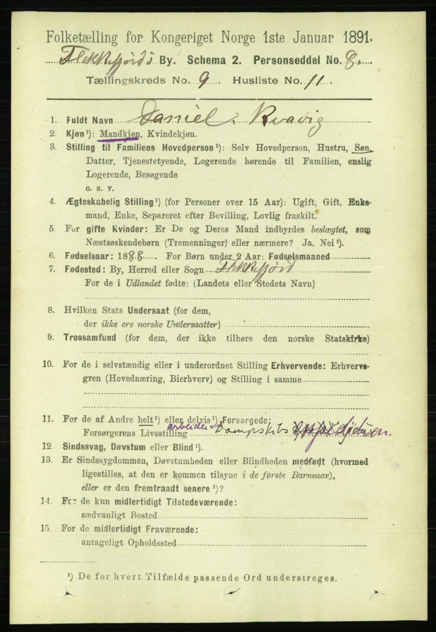 RA, 1891 census for 1004 Flekkefjord, 1891, p. 1522