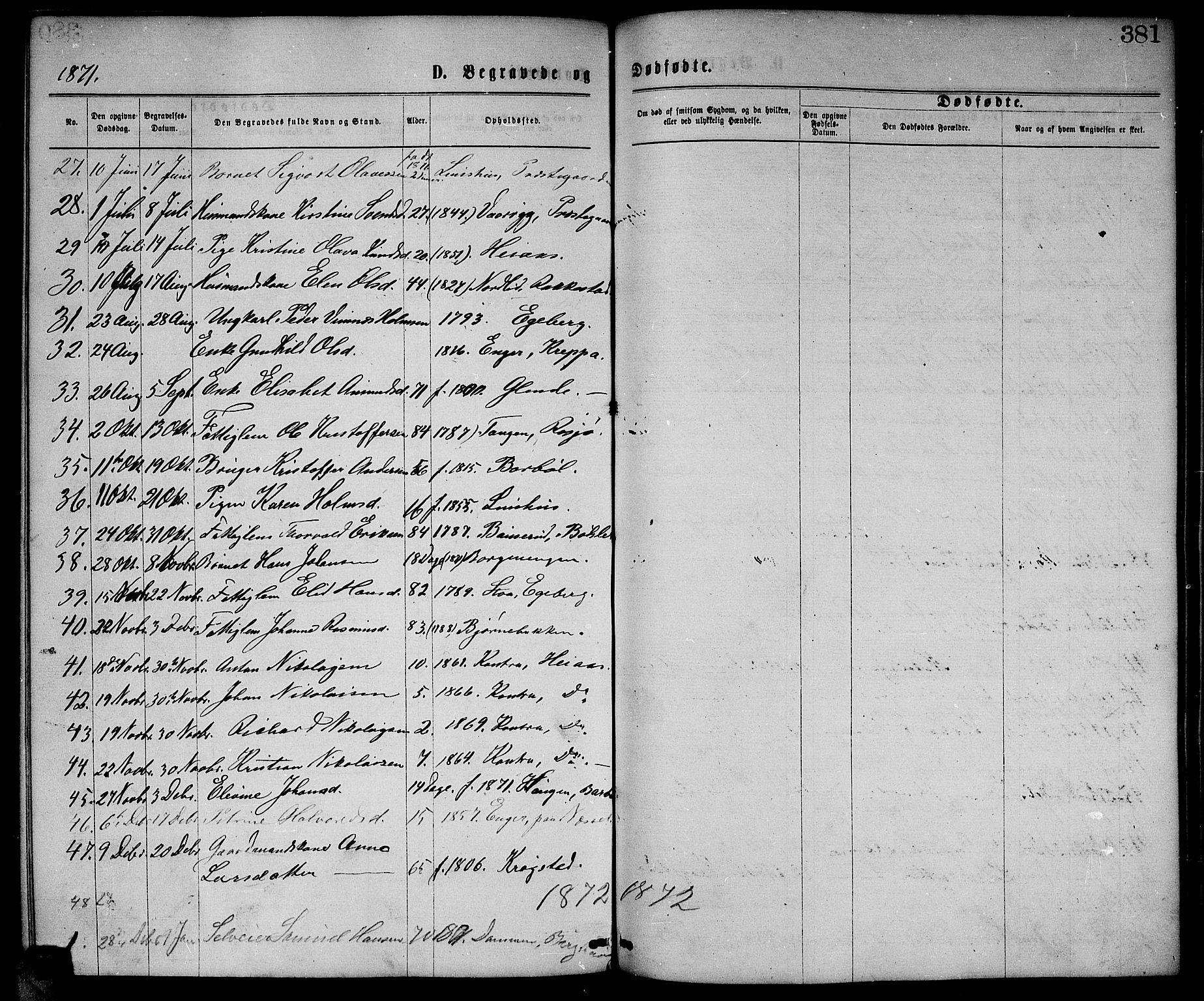 Enebakk prestekontor Kirkebøker, SAO/A-10171c/G/Ga/L0005: Parish register (copy) no. I 5, 1867-1888, p. 381