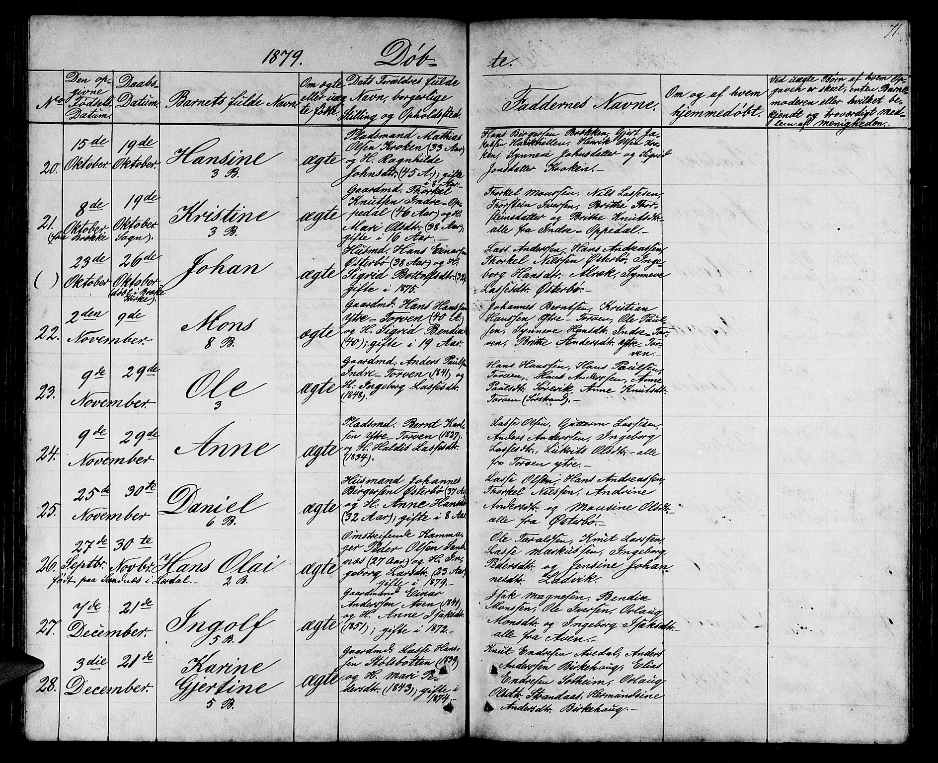 Lavik sokneprestembete, SAB/A-80901: Parish register (copy) no. A 1, 1854-1881, p. 71