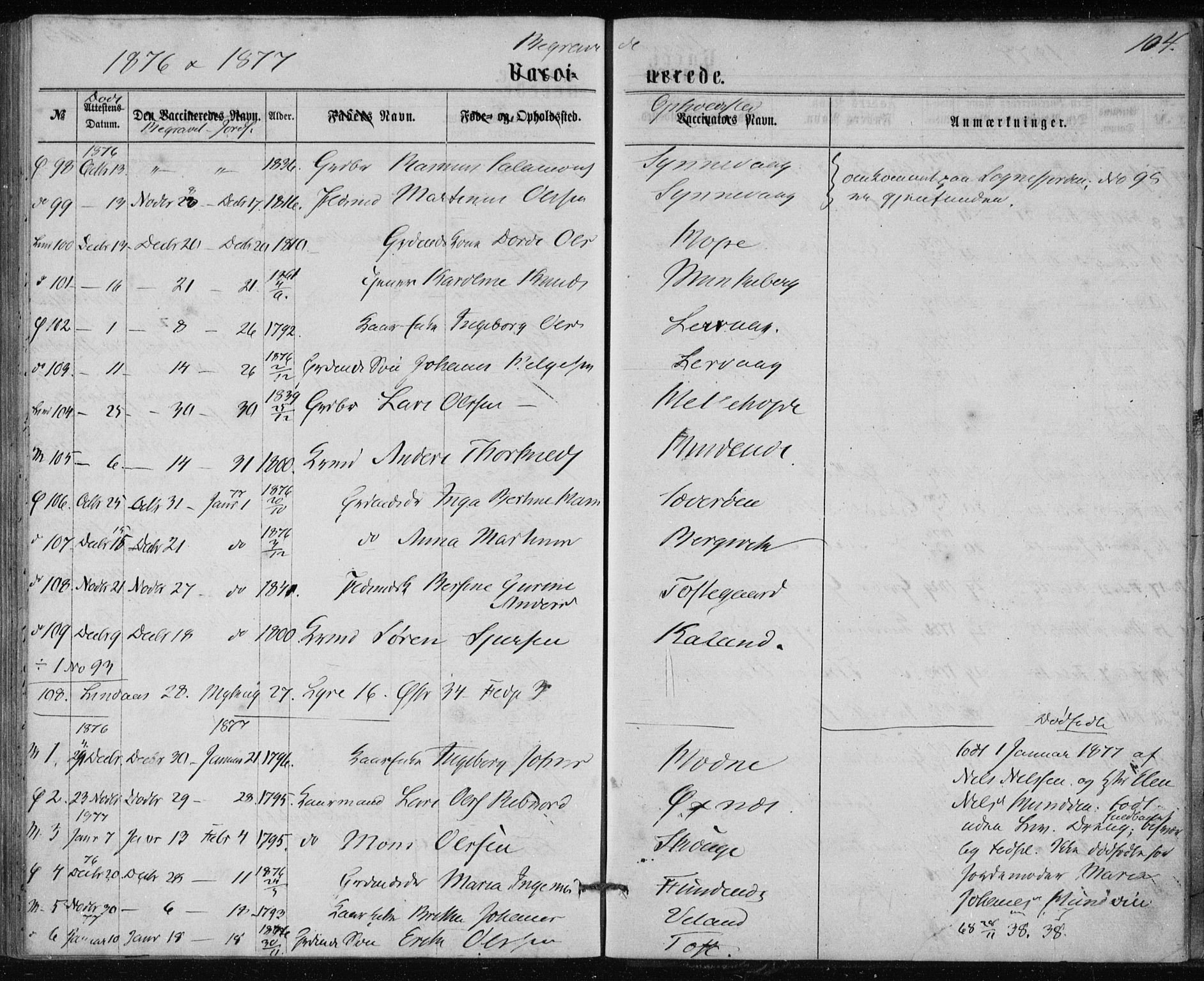 Lindås Sokneprestembete, AV/SAB-A-76701/H/Haa/Haaa/L0017: Parish register (official) no. A 17, 1874-1877, p. 104