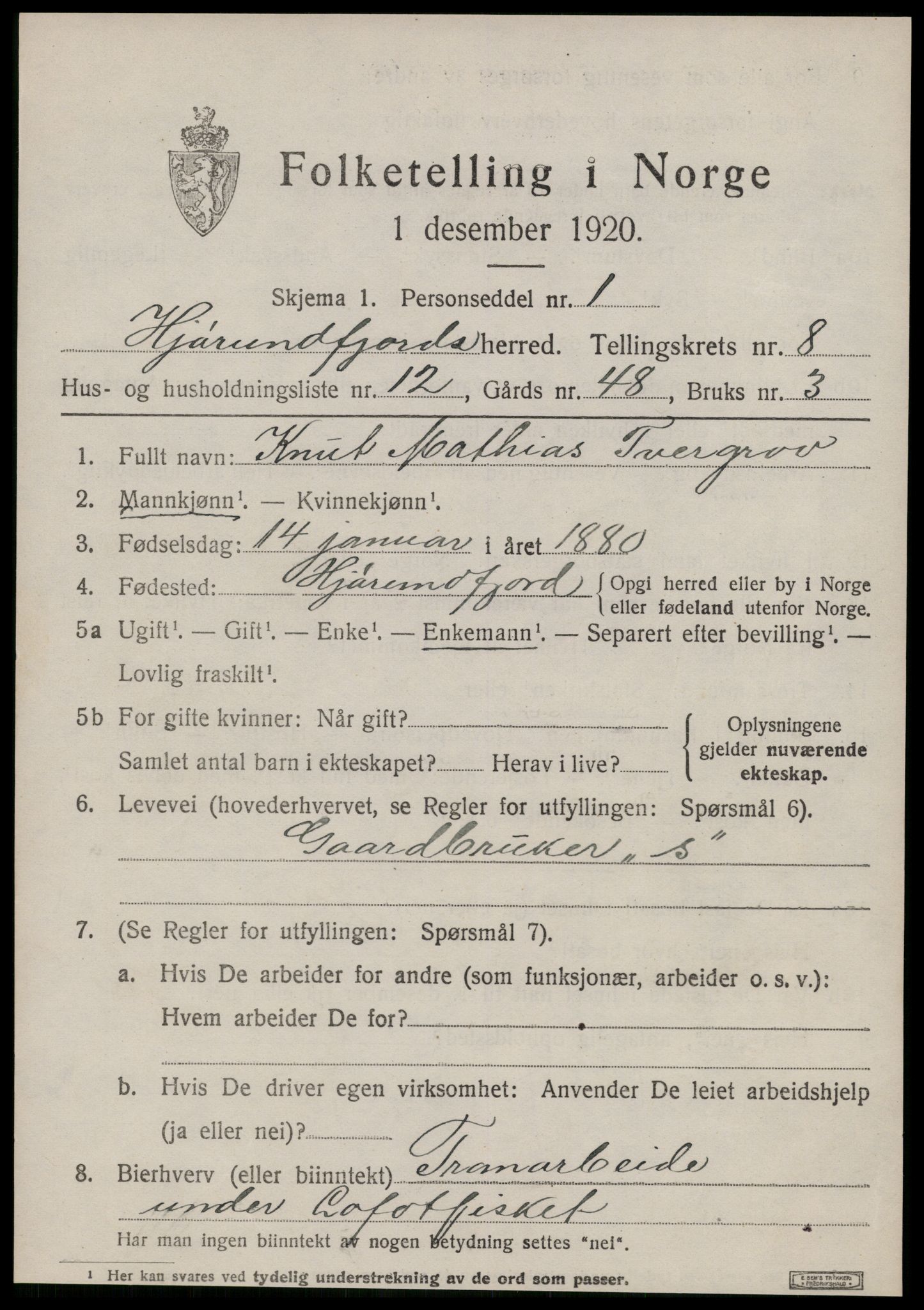 SAT, 1920 census for Hjørundfjord, 1920, p. 3013