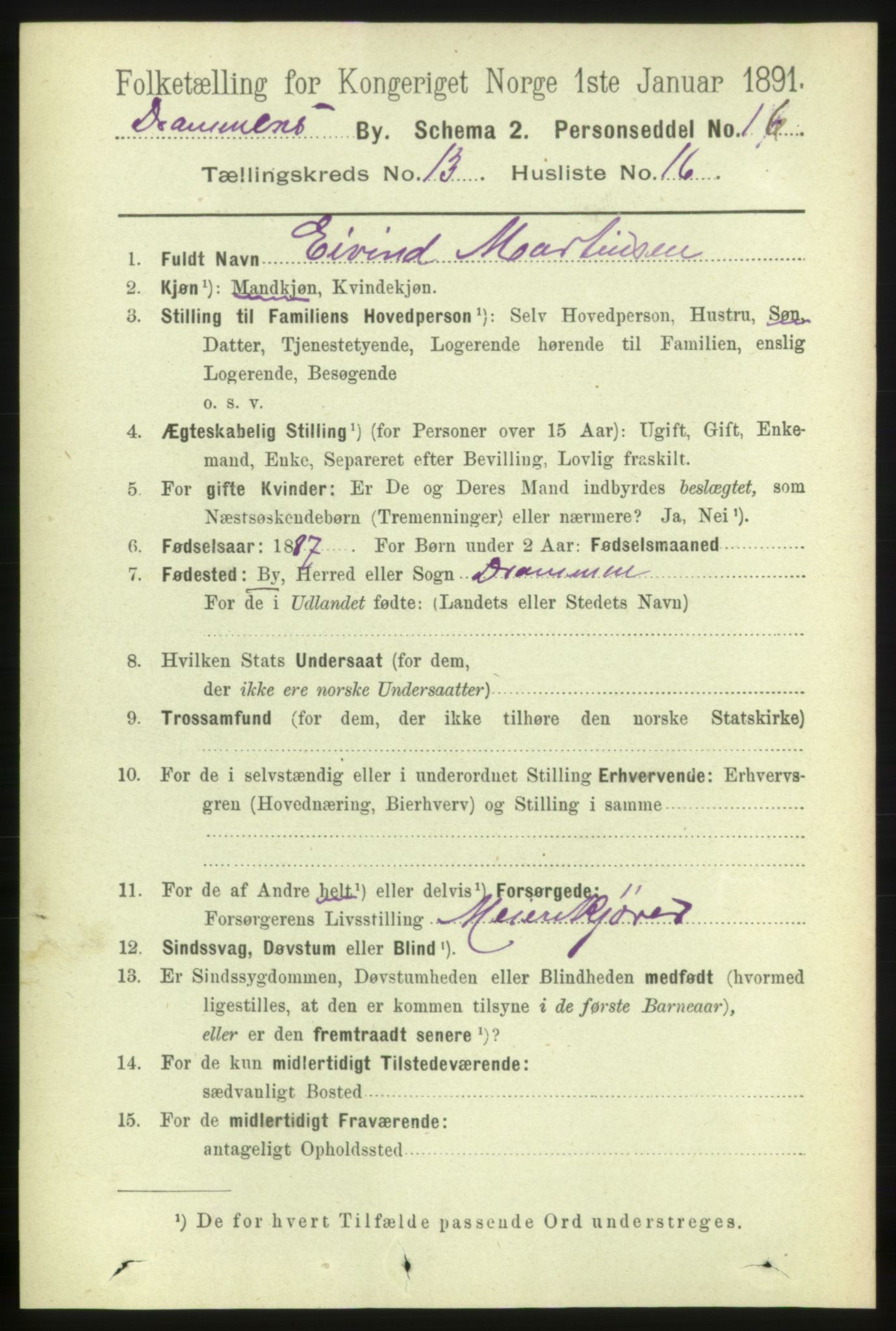 RA, 1891 census for 0602 Drammen, 1891, p. 9754