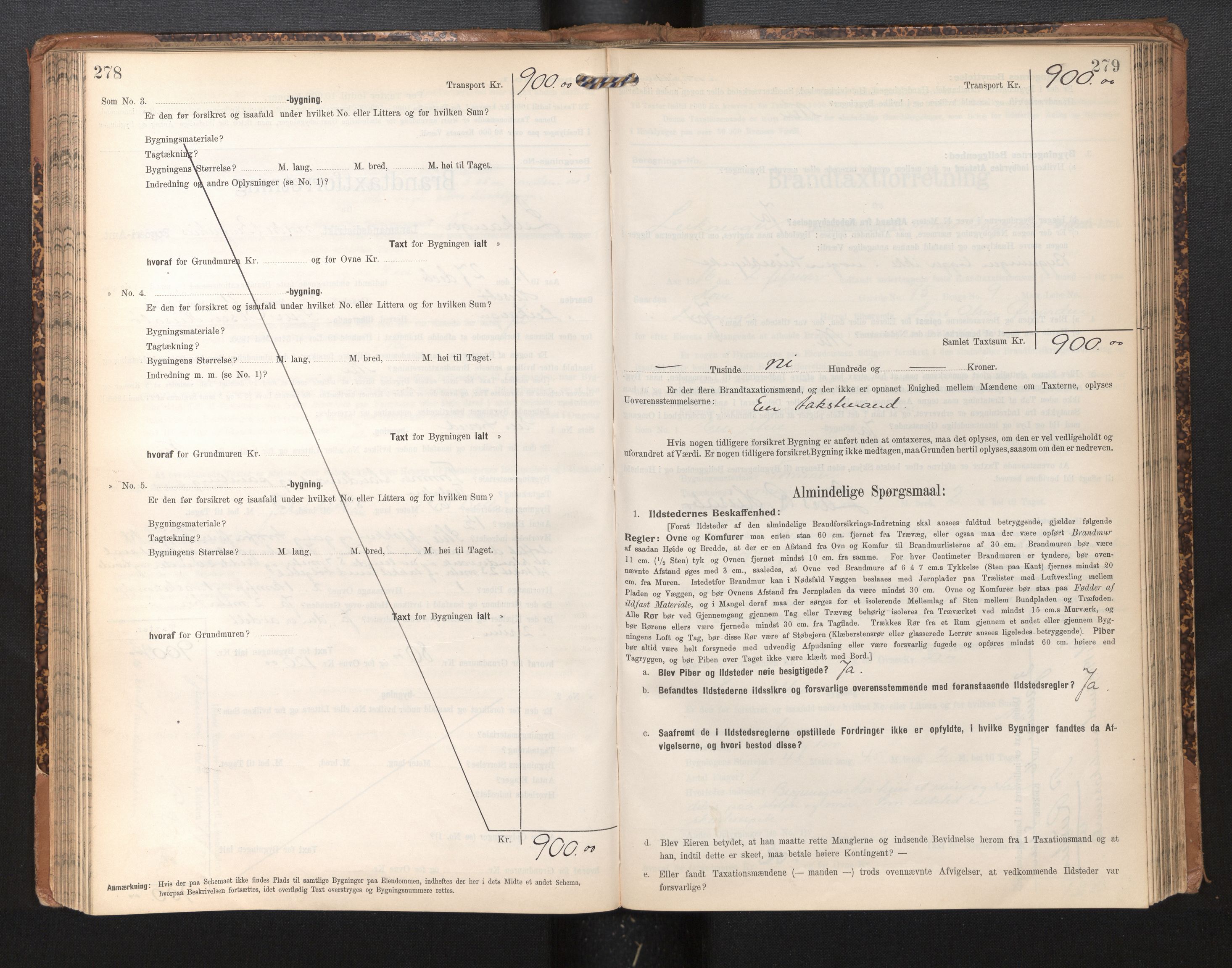 Lensmannen i Leikanger, AV/SAB-A-29201/0012/L0005: Branntakstprotokoll, skjematakst, 1907-1917, p. 278-279