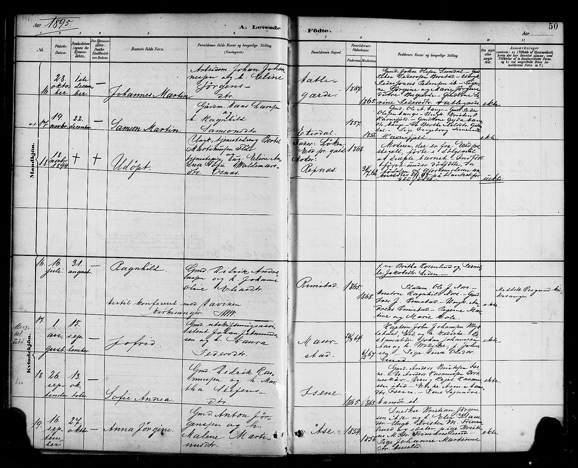 Davik sokneprestembete, AV/SAB-A-79701/H/Haa/Haab/L0001: Parish register (official) no. B 1, 1882-1900, p. 50