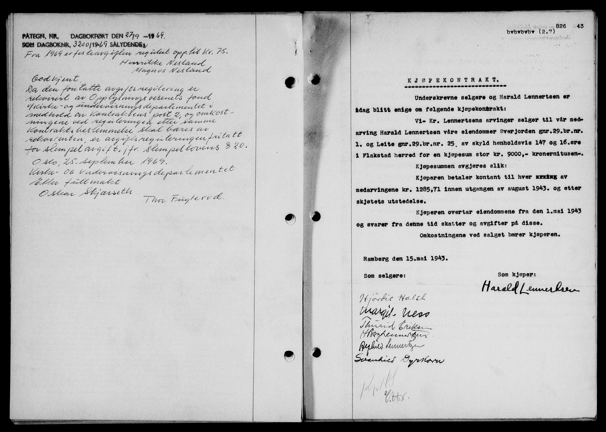 Lofoten sorenskriveri, SAT/A-0017/1/2/2C/L0011a: Mortgage book no. 11a, 1943-1943, Diary no: : 826/1943