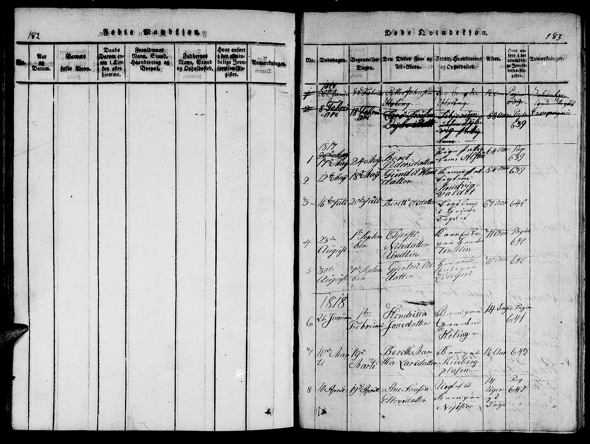 Ministerialprotokoller, klokkerbøker og fødselsregistre - Nord-Trøndelag, AV/SAT-A-1458/714/L0132: Parish register (copy) no. 714C01, 1817-1824, p. 182-183