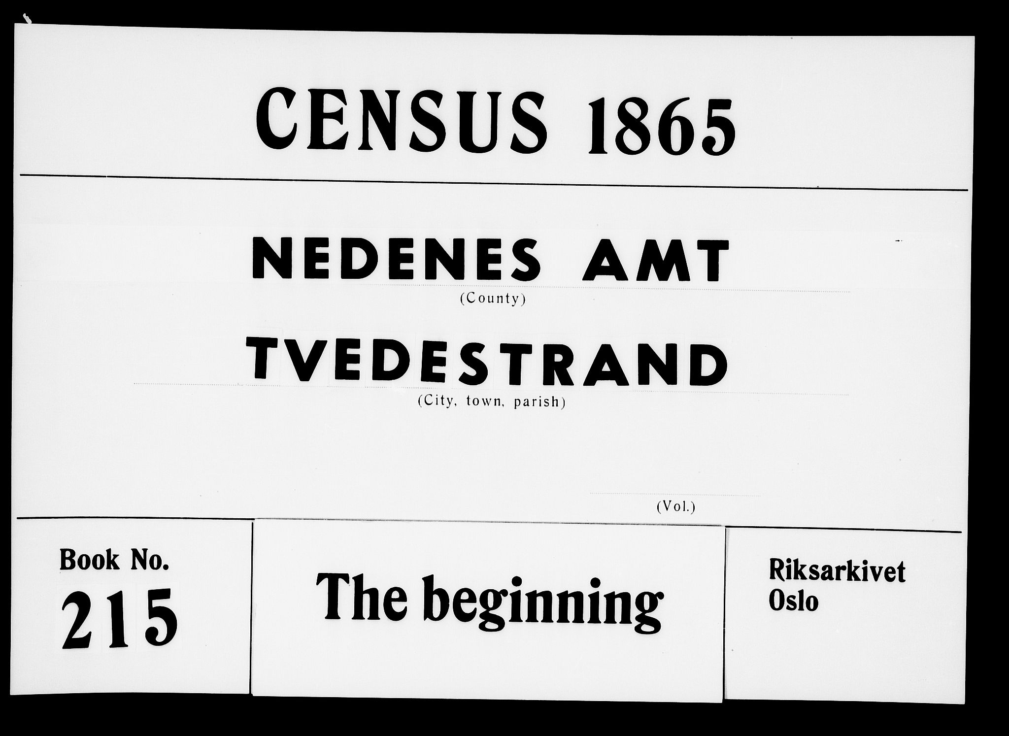 RA, 1865 census for Holt/Tvedestrand, 1865, p. 1