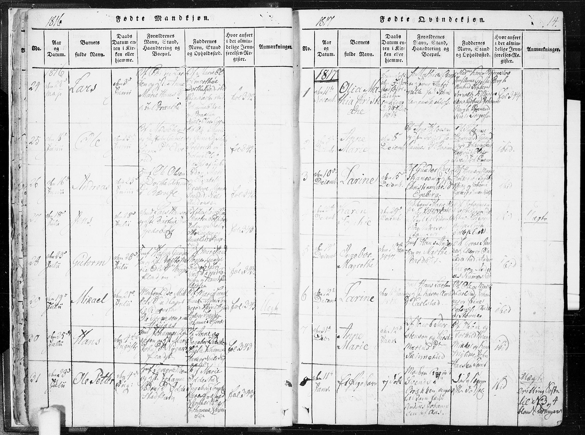 Hobøl prestekontor Kirkebøker, SAO/A-2002/F/Fa/L0002: Parish register (official) no. I 2, 1814-1841, p. 14