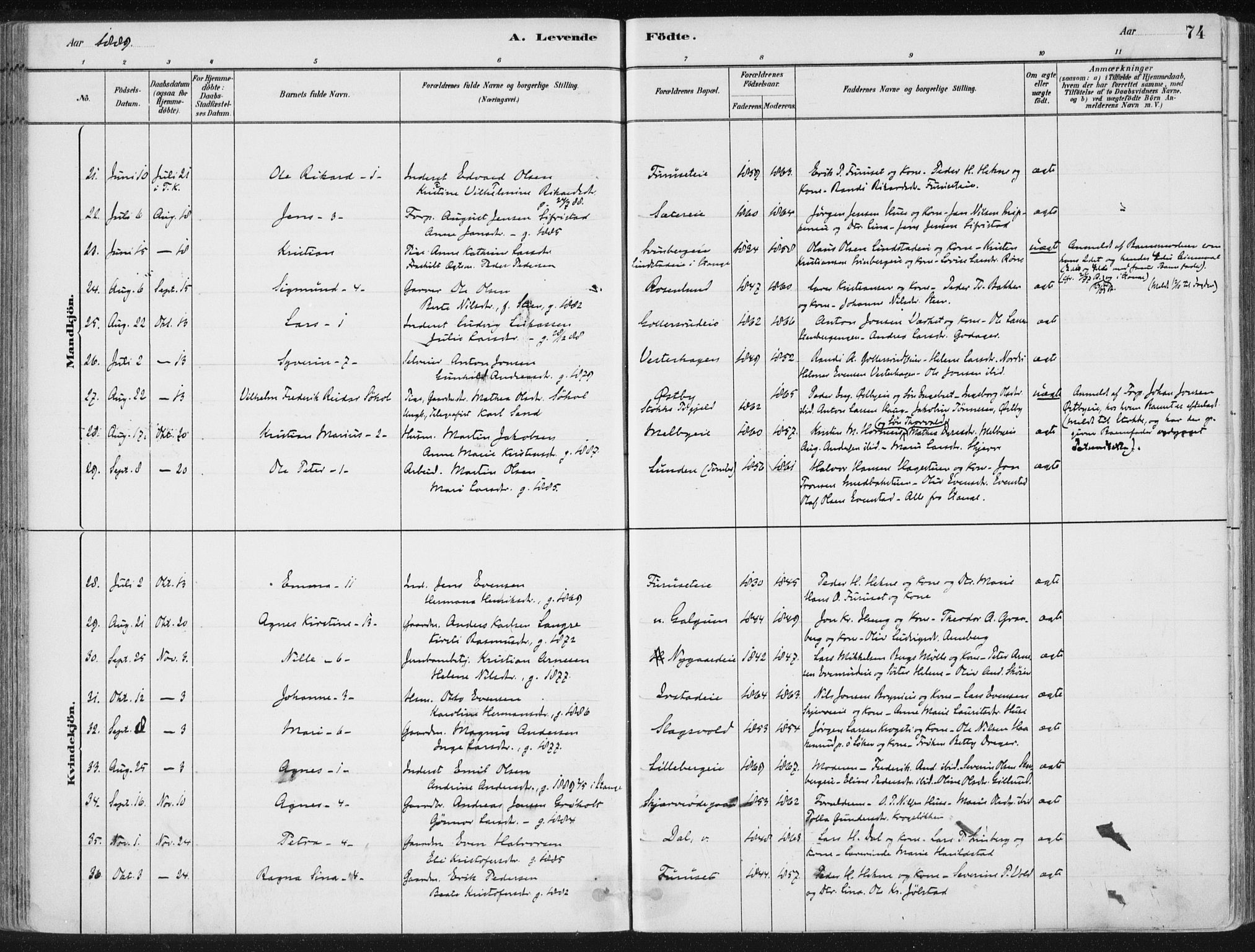 Romedal prestekontor, AV/SAH-PREST-004/K/L0010: Parish register (official) no. 10, 1880-1895, p. 74