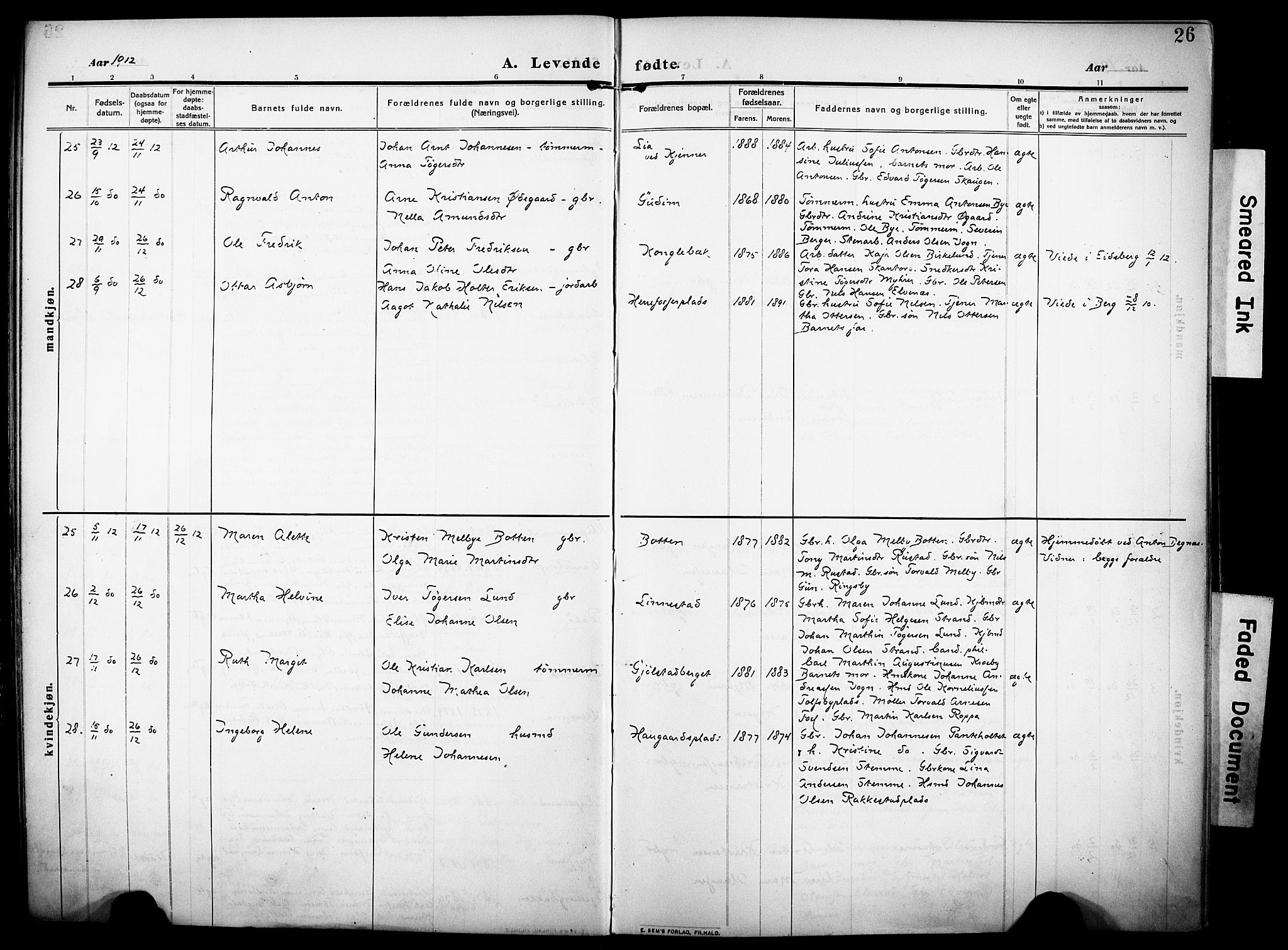 Rakkestad prestekontor Kirkebøker, AV/SAO-A-2008/F/Fa/L0015: Parish register (official) no. I 15, 1909-1922, p. 26