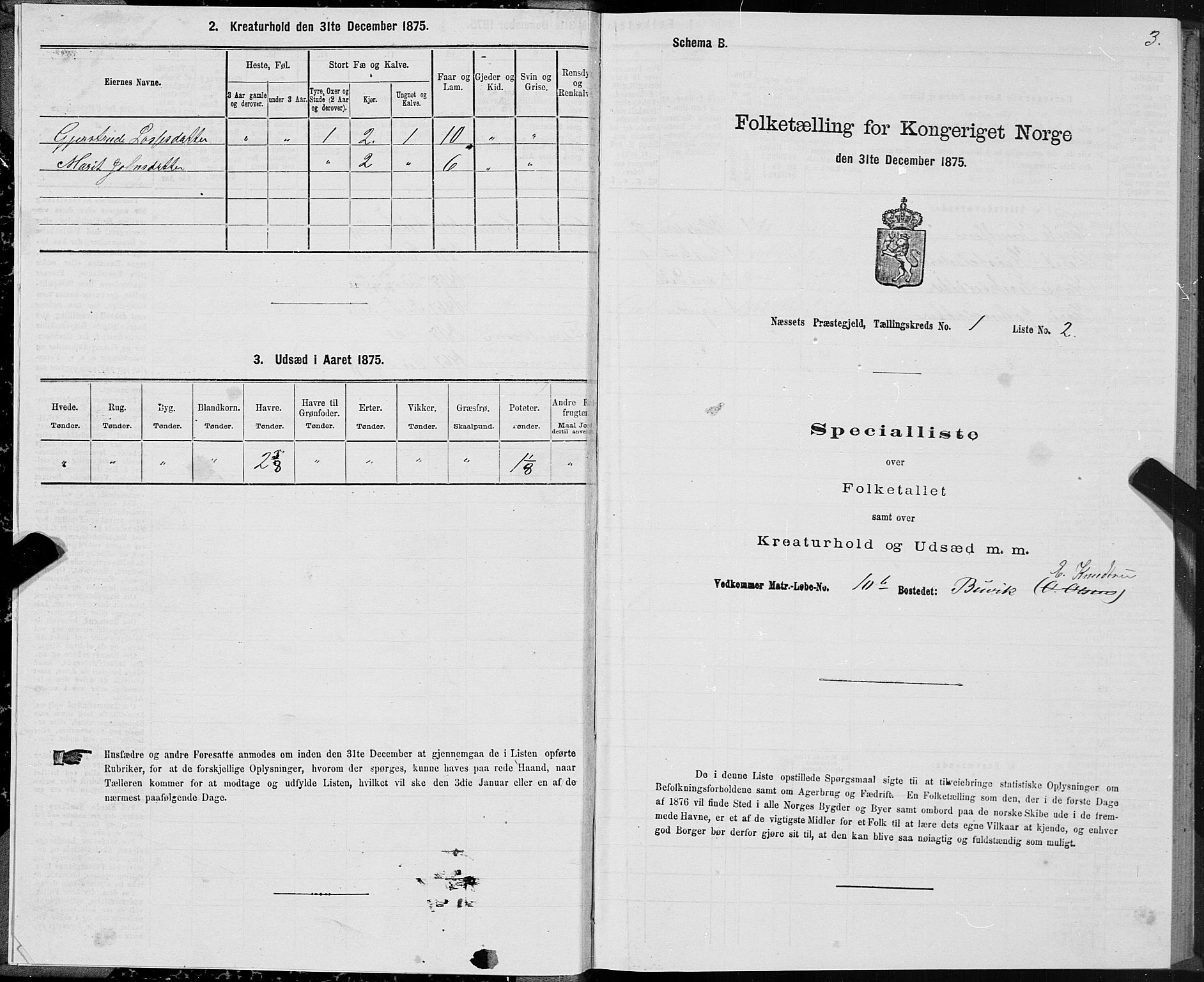 SAT, 1875 census for 1543P Nesset, 1875, p. 1003