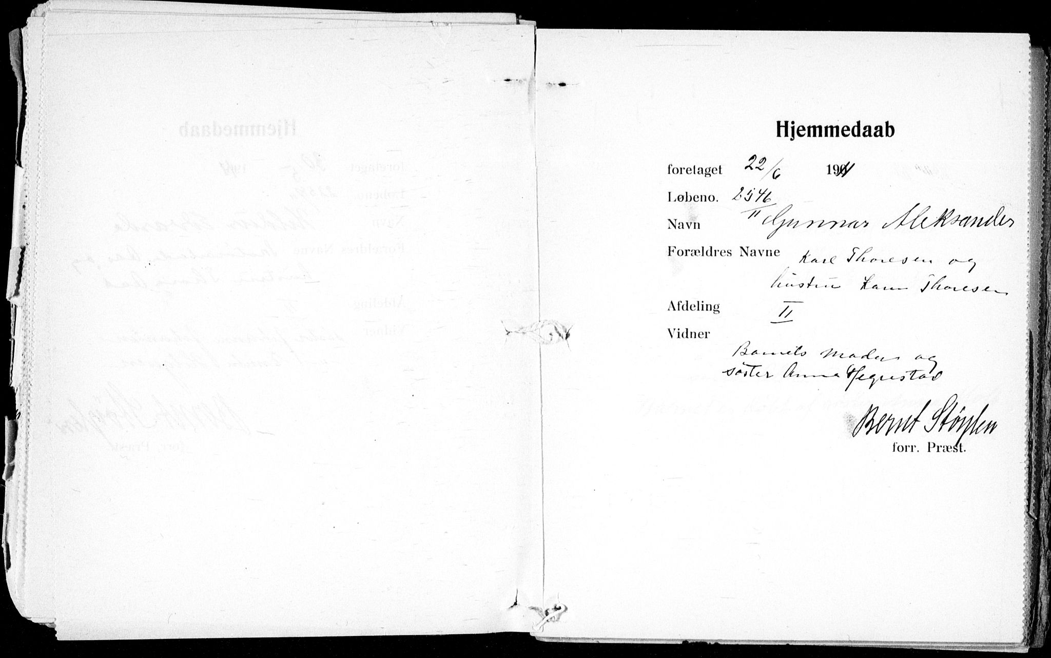 Ullevål sykehus prestekontor Kirkebøker, AV/SAO-A-10542a/K/Ka/L0001: Baptism register no. 1, 1906-1914