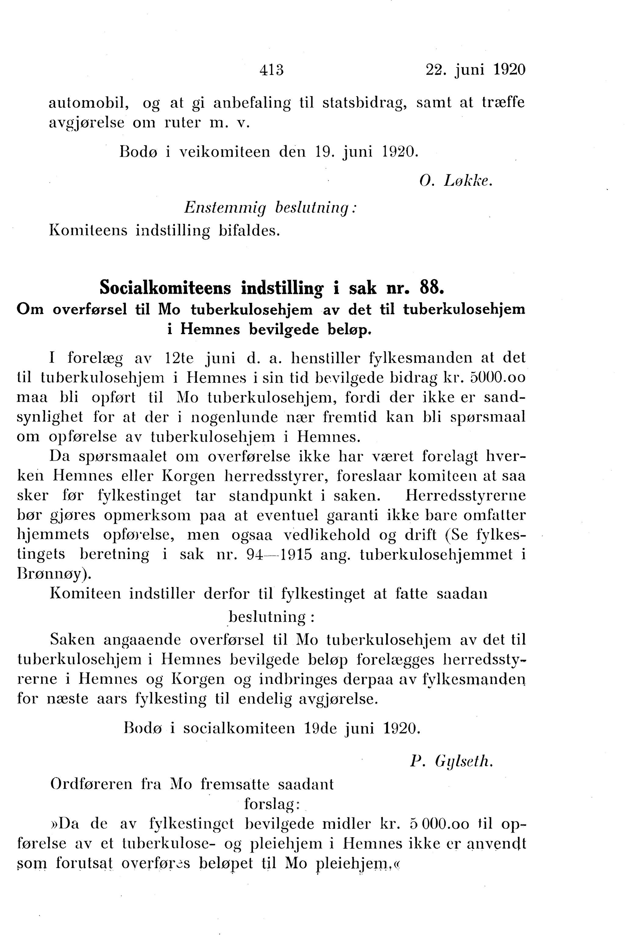 Nordland Fylkeskommune. Fylkestinget, AIN/NFK-17/176/A/Ac/L0043: Fylkestingsforhandlinger 1920, 1920