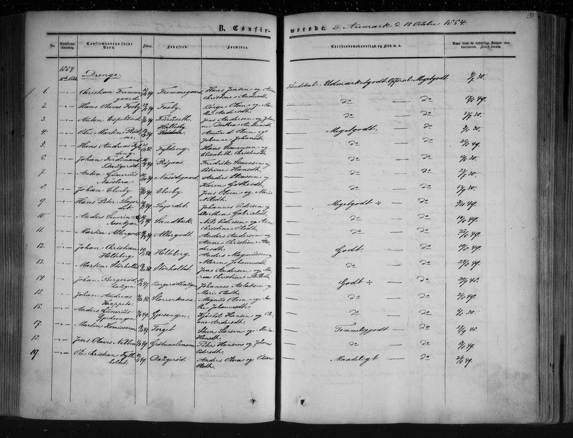 Aremark prestekontor Kirkebøker, AV/SAO-A-10899/F/Fc/L0003: Parish register (official) no. III 3, 1850-1865, p. 181