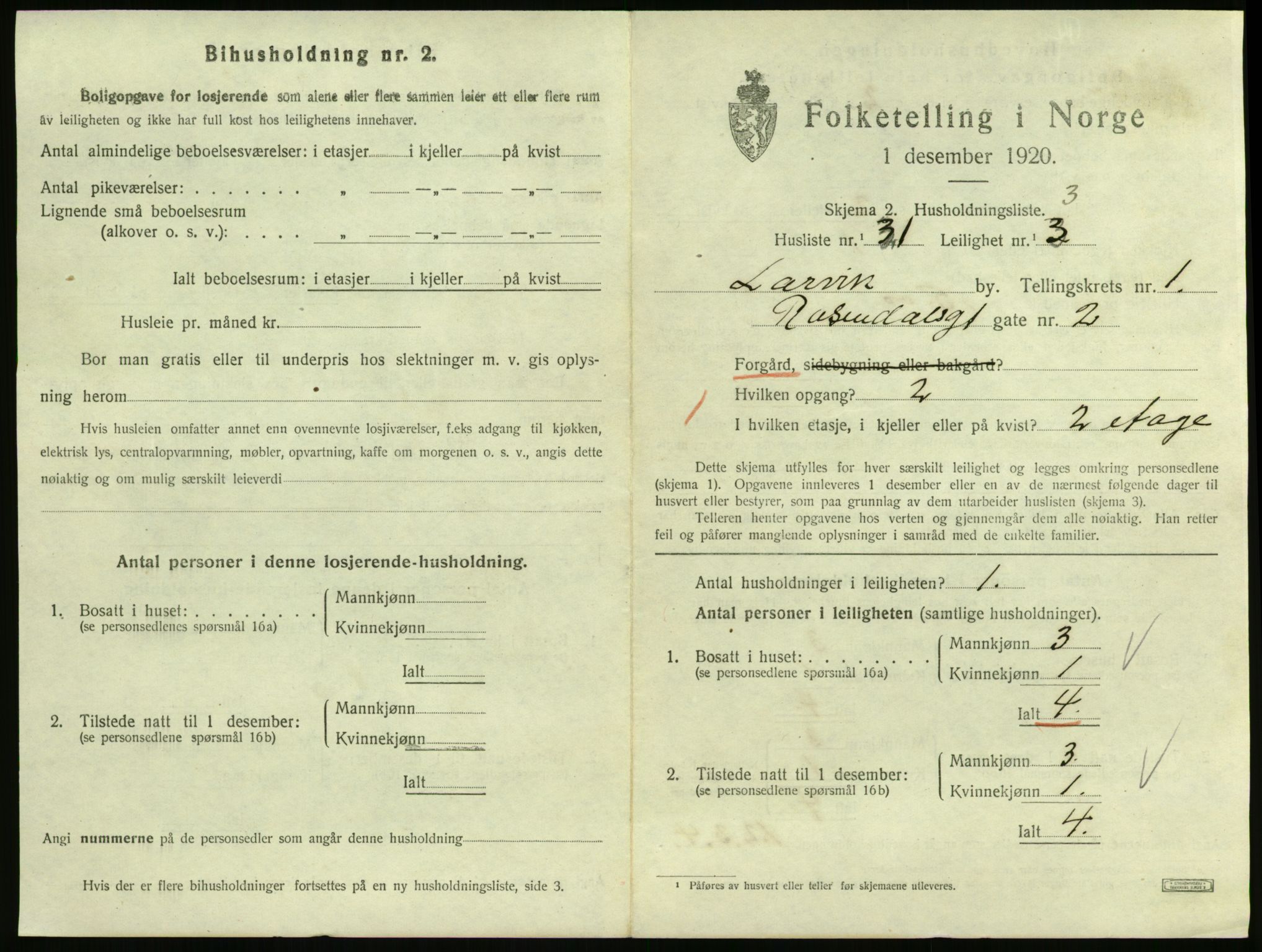 SAKO, 1920 census for Larvik, 1920, p. 3124