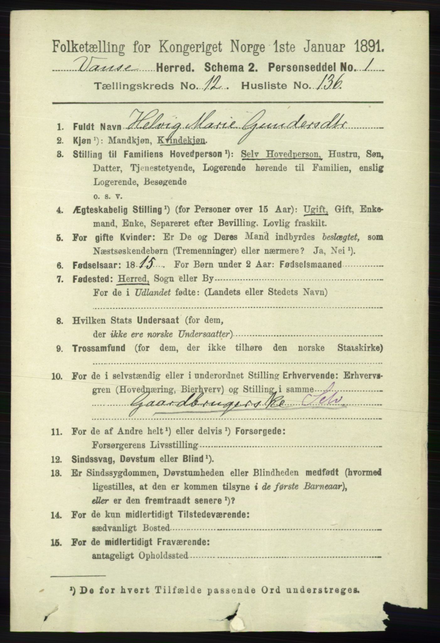 RA, 1891 census for 1041 Vanse, 1891, p. 7455