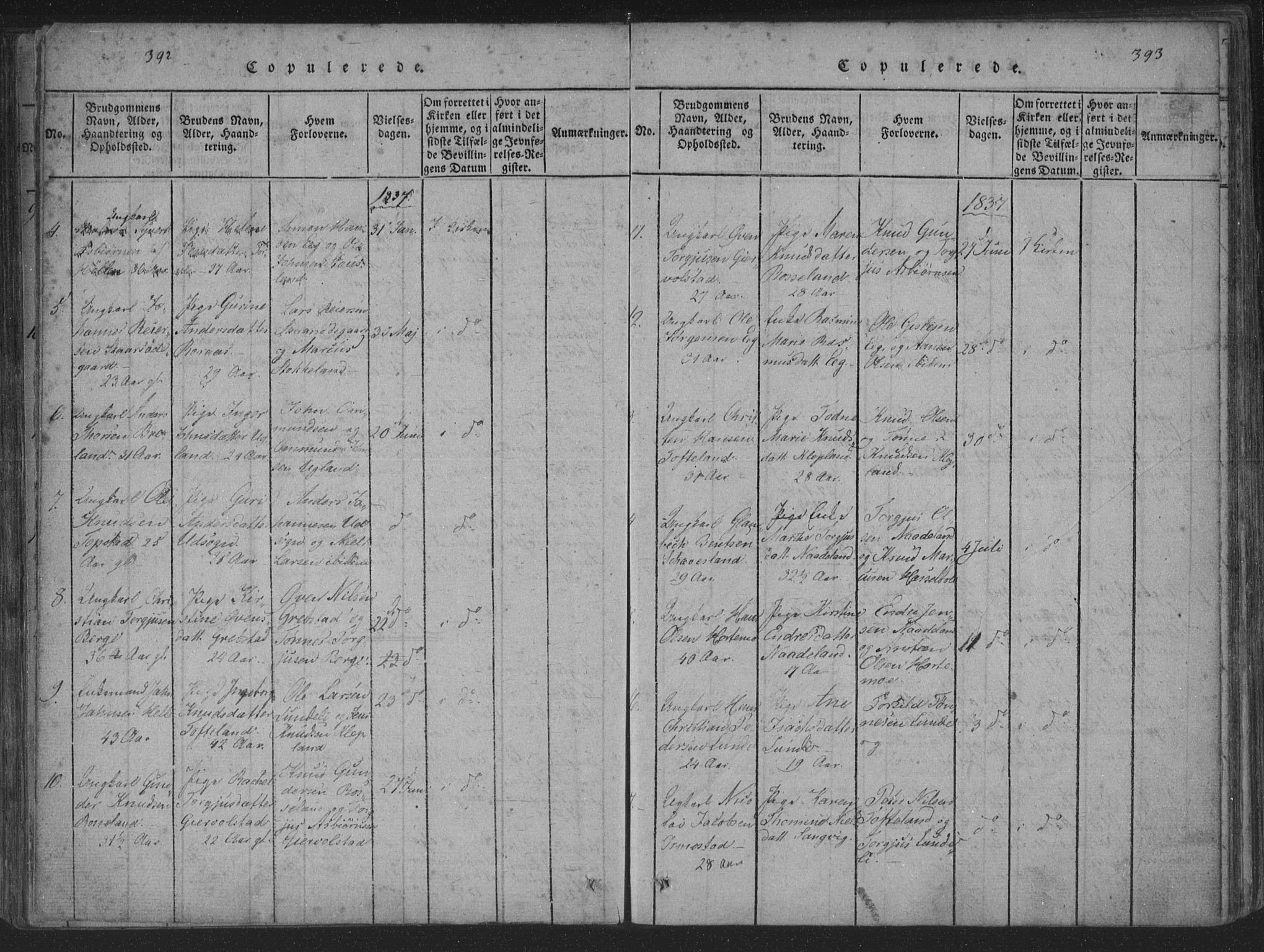 Søgne sokneprestkontor, SAK/1111-0037/F/Fa/Fab/L0008: Parish register (official) no. A 8, 1821-1838, p. 394-395