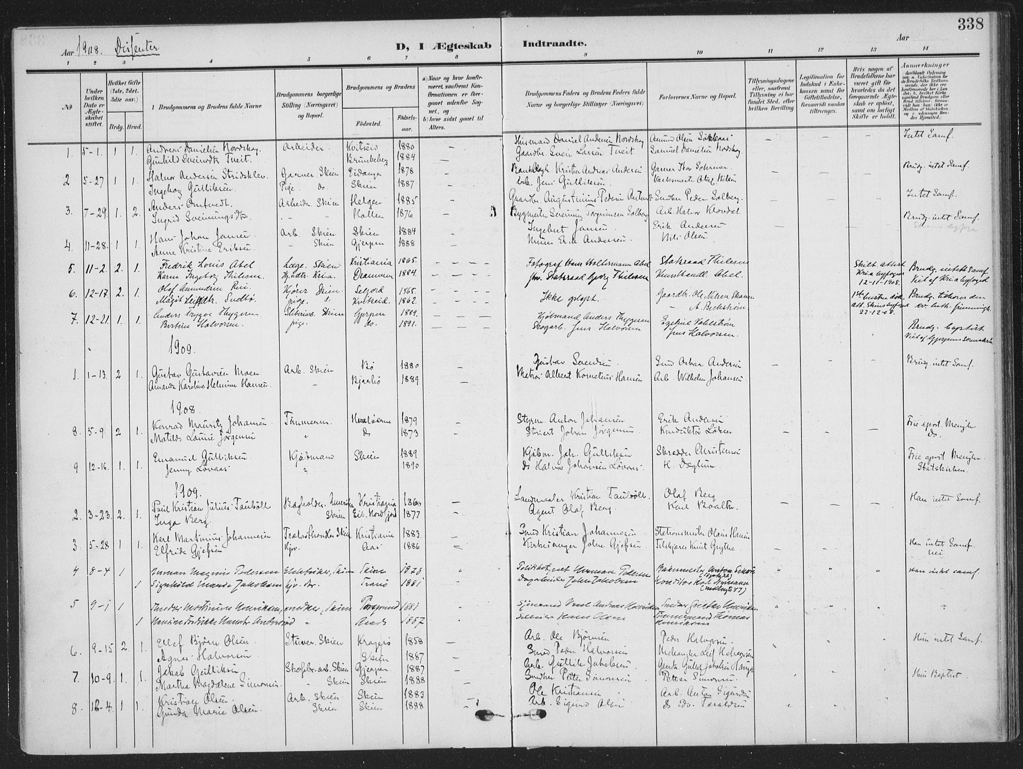 Skien kirkebøker, SAKO/A-302/F/Fa/L0012: Parish register (official) no. 12, 1908-1914, p. 338
