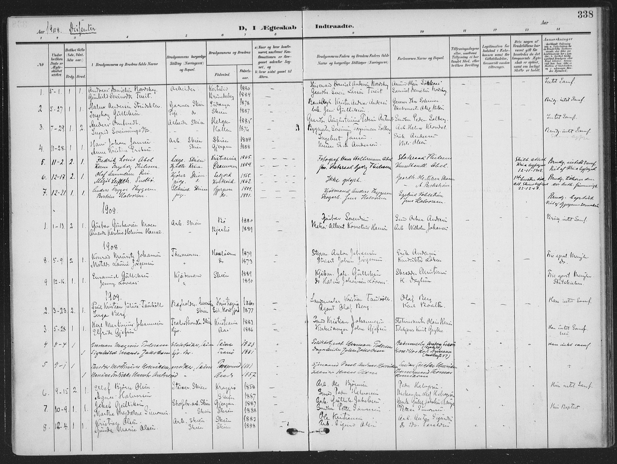 Skien kirkebøker, AV/SAKO-A-302/F/Fa/L0012: Parish register (official) no. 12, 1908-1914, p. 338