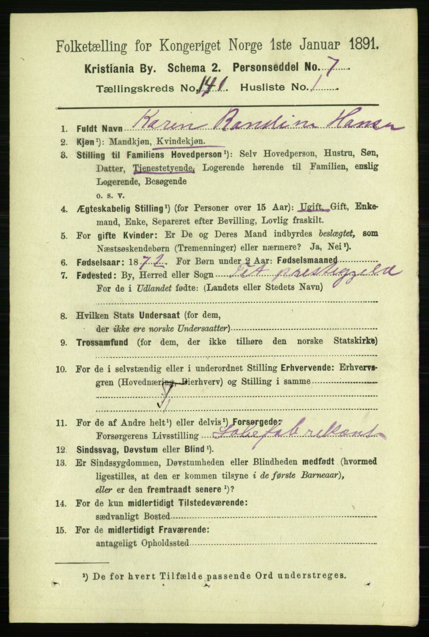 RA, 1891 census for 0301 Kristiania, 1891, p. 77974