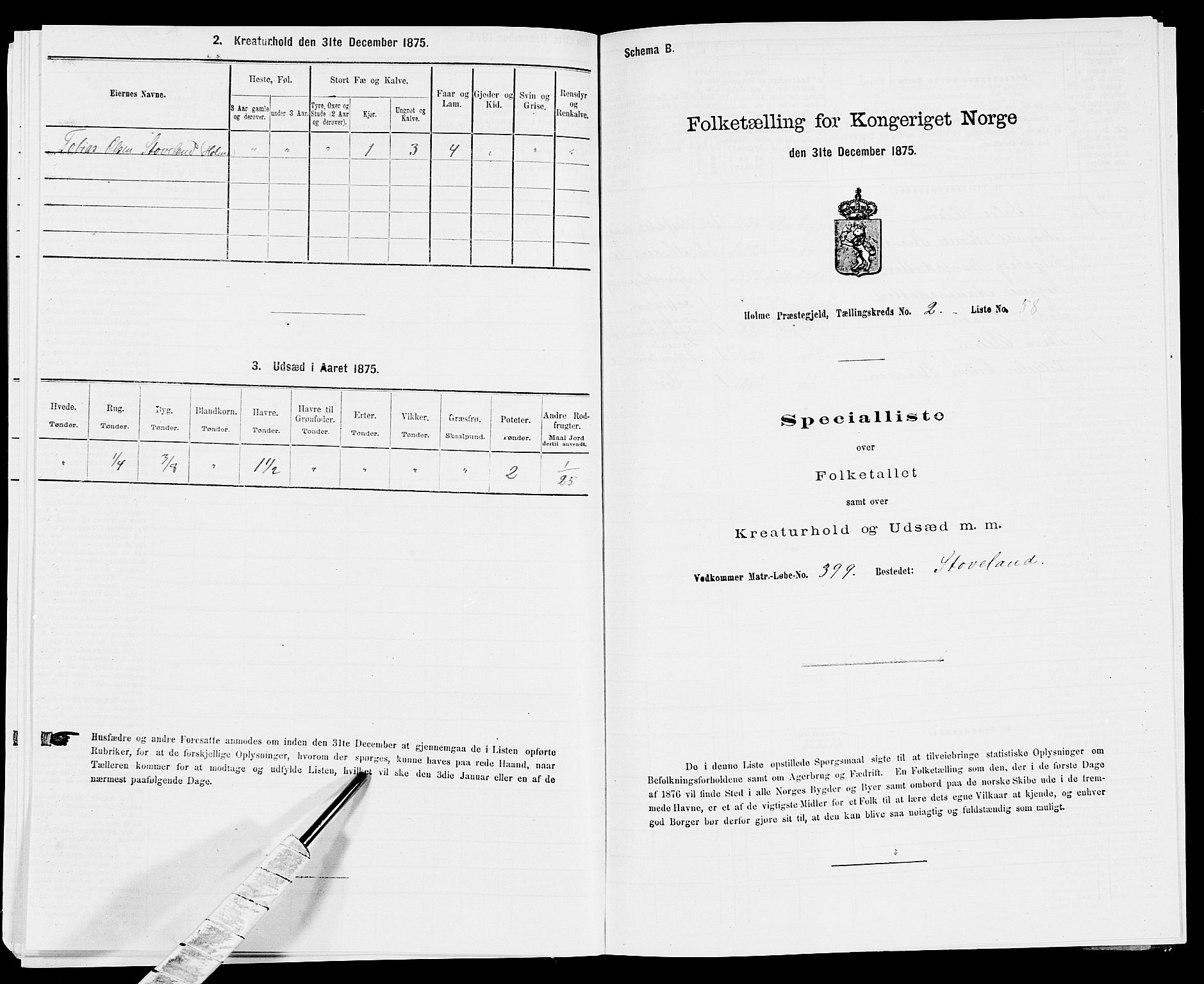 SAK, 1875 census for 1020P Holum, 1875, p. 359