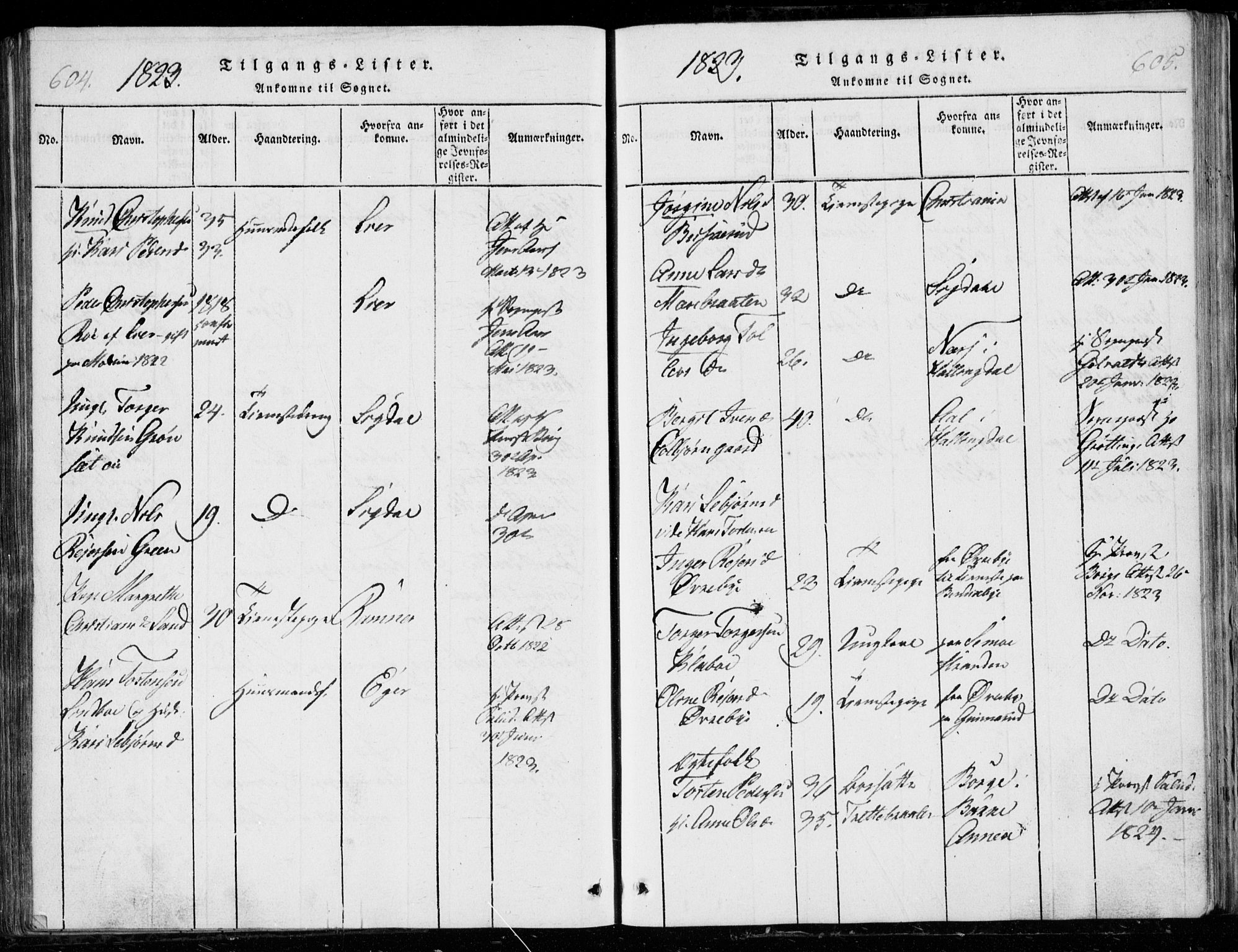 Modum kirkebøker, SAKO/A-234/G/Ga/L0001: Parish register (copy) no. I 1, 1818-1824, p. 604-605