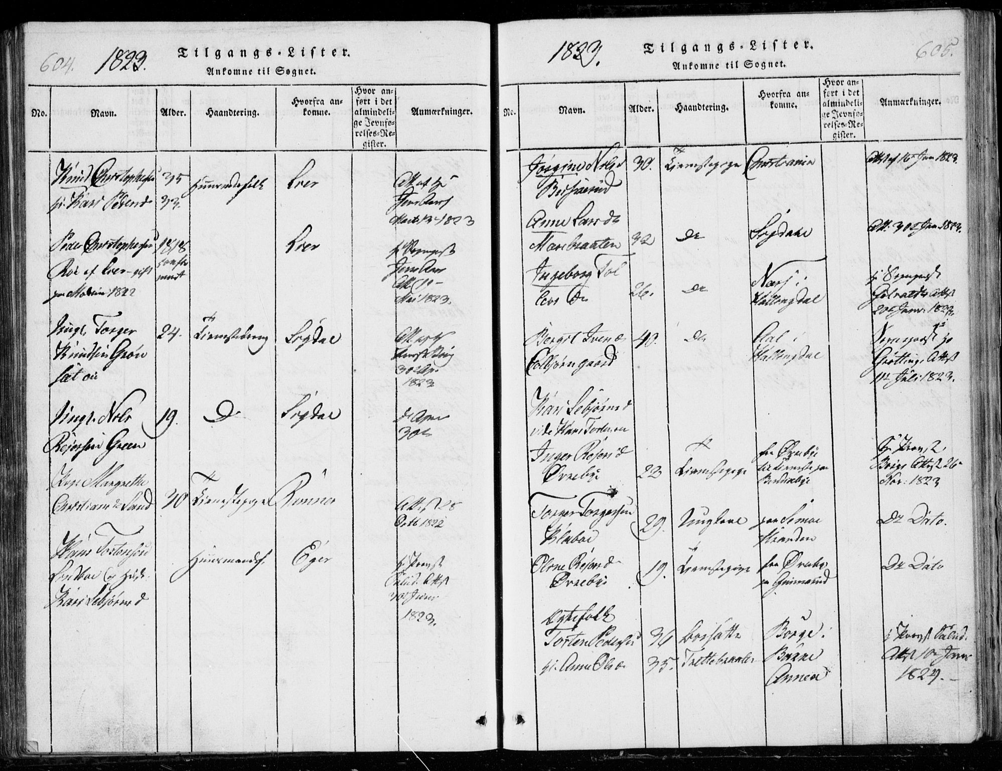 Modum kirkebøker, AV/SAKO-A-234/G/Ga/L0001: Parish register (copy) no. I 1, 1818-1824, p. 604-605