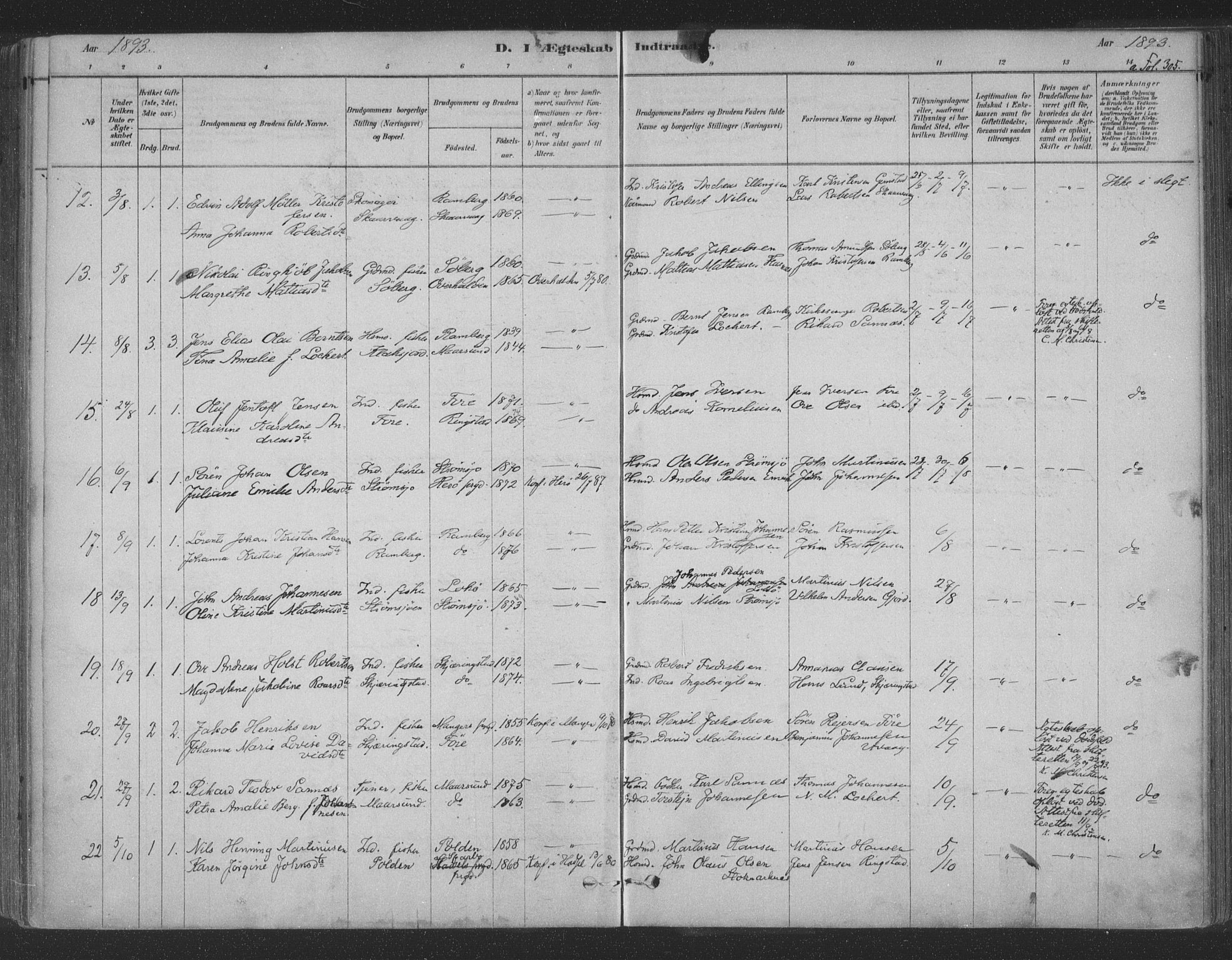 Ministerialprotokoller, klokkerbøker og fødselsregistre - Nordland, AV/SAT-A-1459/891/L1302: Parish register (official) no. 891A07, 1878-1895, p. 305