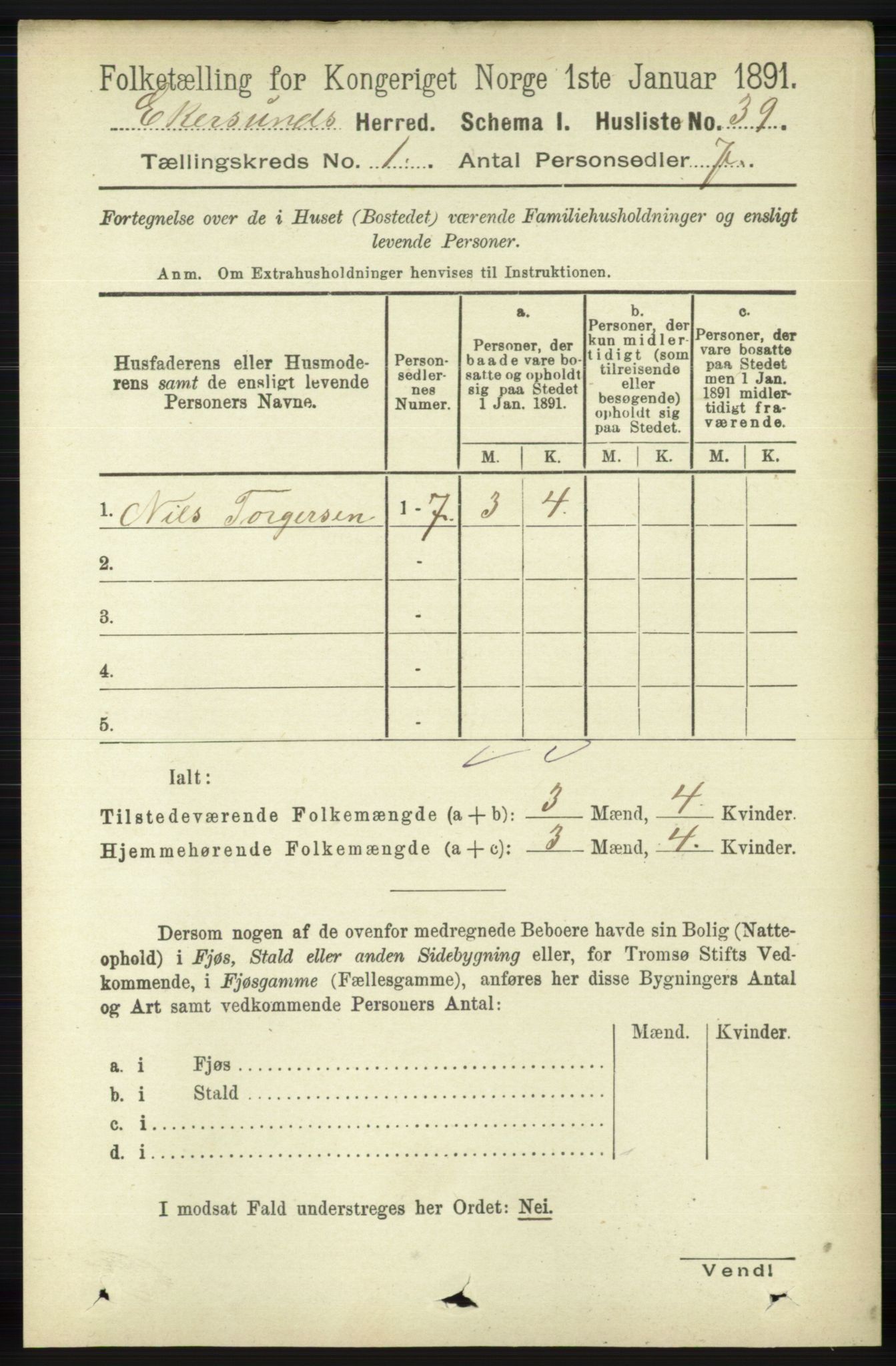 RA, 1891 census for 1116 Eigersund herred, 1891, p. 60