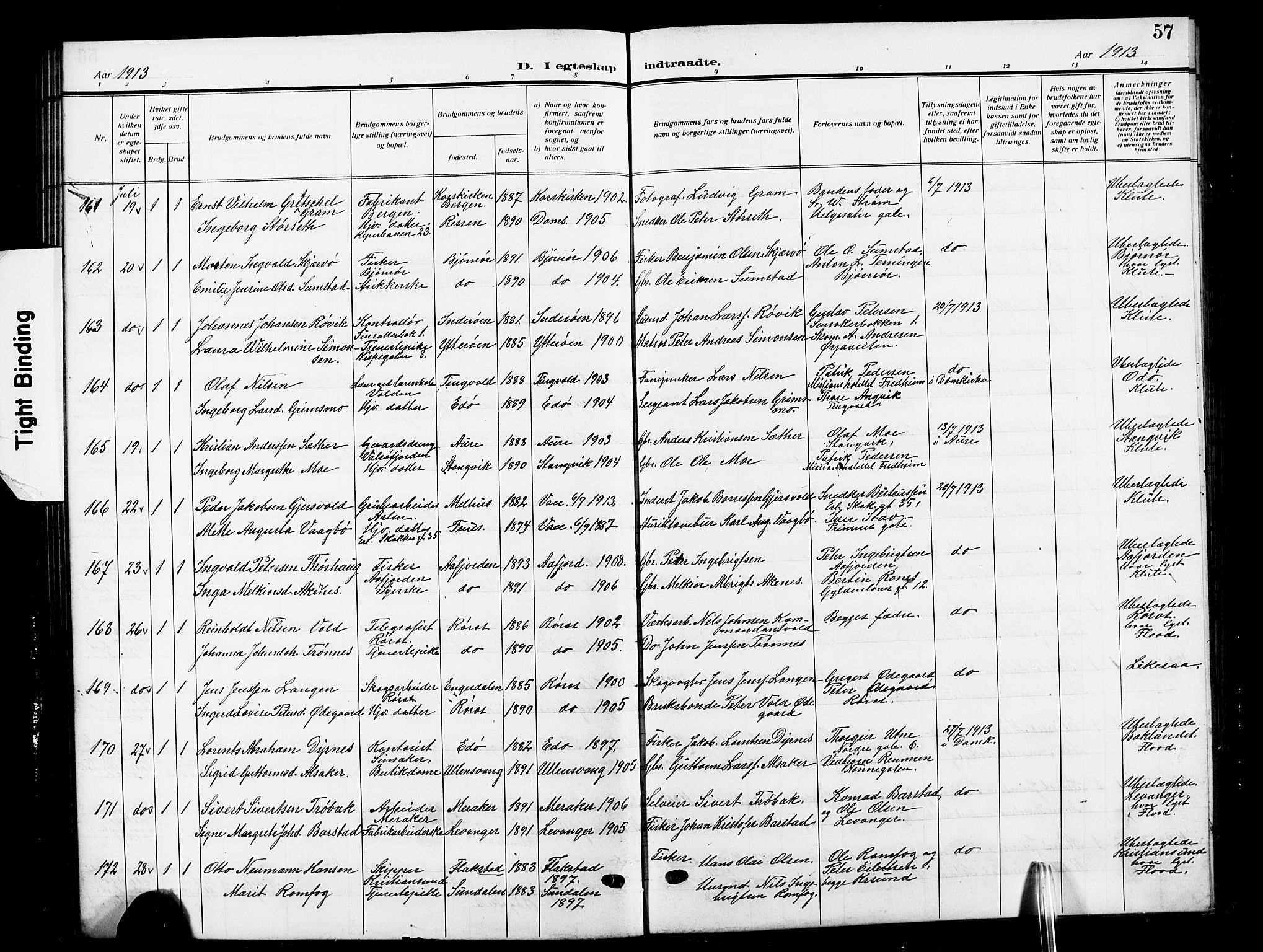 Ministerialprotokoller, klokkerbøker og fødselsregistre - Sør-Trøndelag, SAT/A-1456/601/L0097: Parish register (copy) no. 601C15, 1911-1921, p. 57