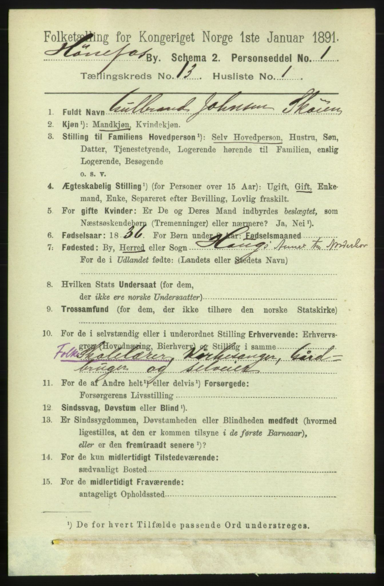 RA, 1891 census for 0601 Hønefoss, 1891, p. 1610