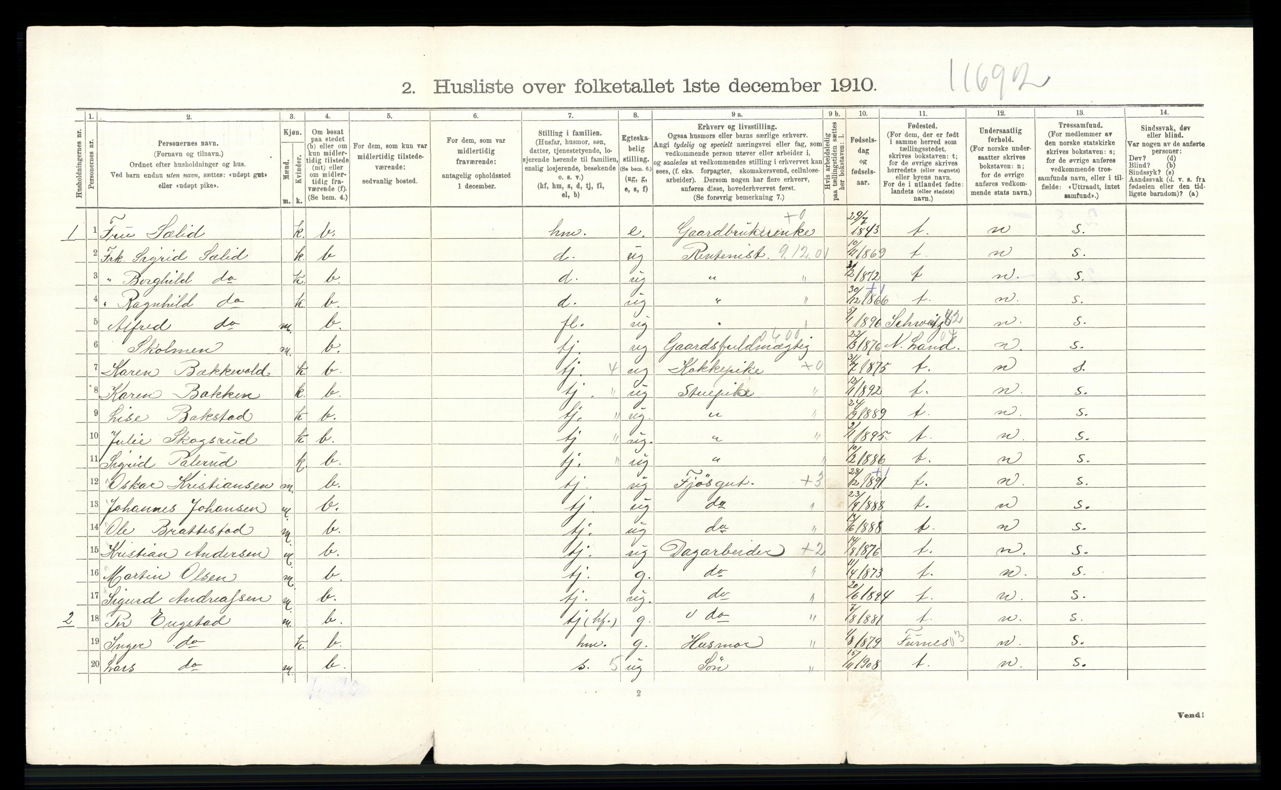 RA, 1910 census for Vang, 1910, p. 716