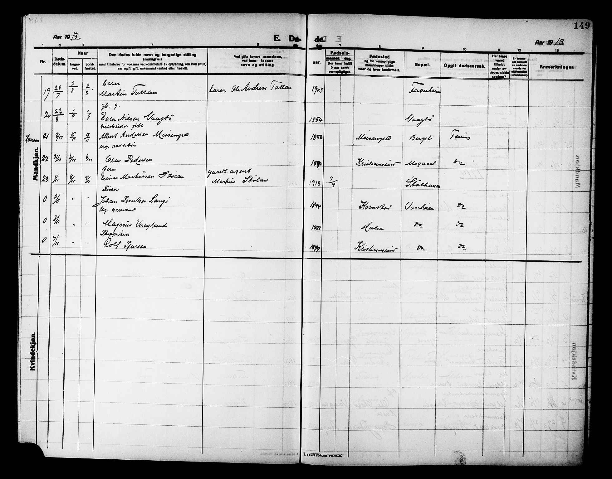 Ministerialprotokoller, klokkerbøker og fødselsregistre - Møre og Romsdal, AV/SAT-A-1454/586/L0993: Parish register (copy) no. 586C04, 1910-1918, p. 149