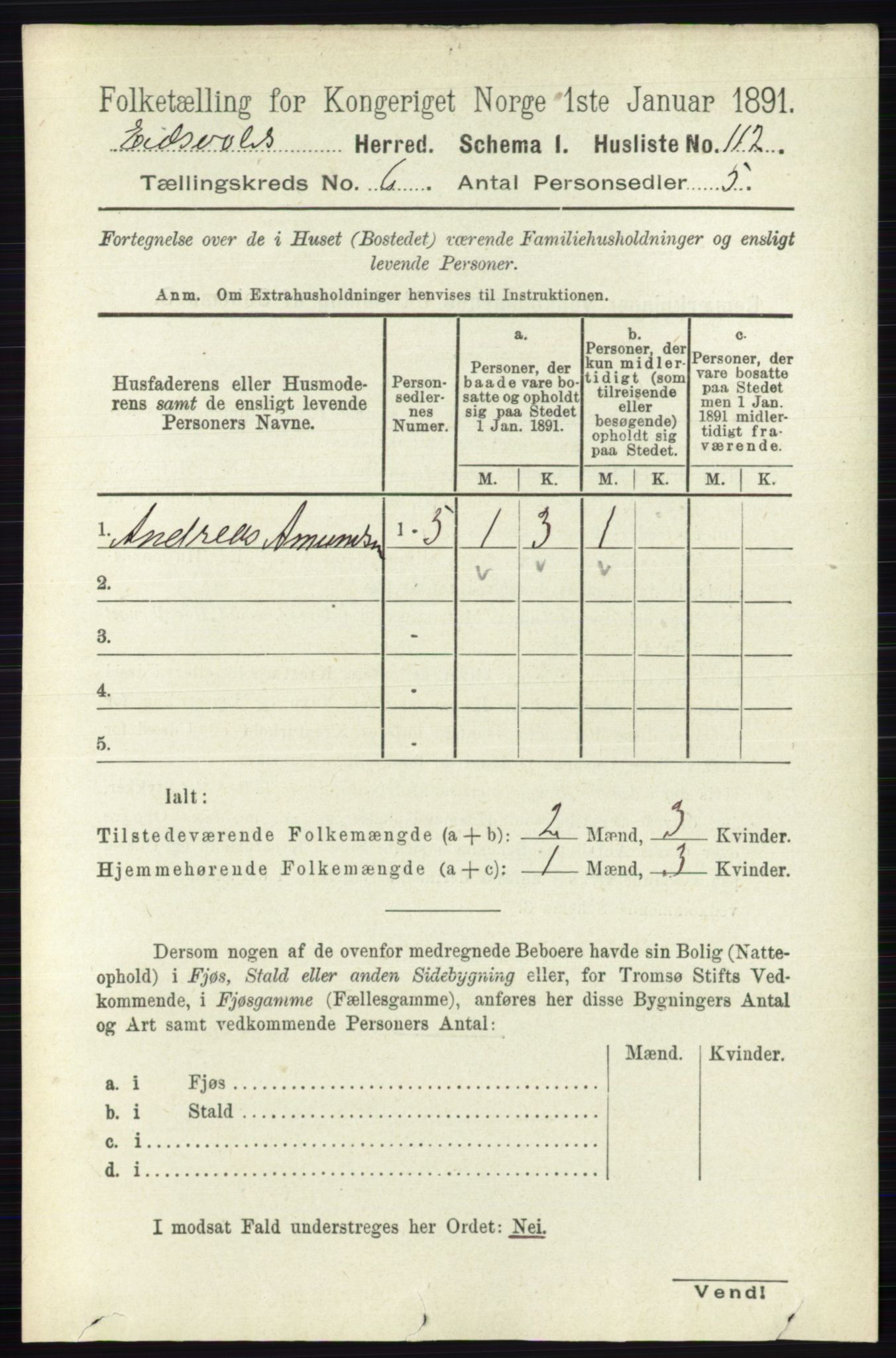 RA, 1891 census for 0237 Eidsvoll, 1891, p. 3771