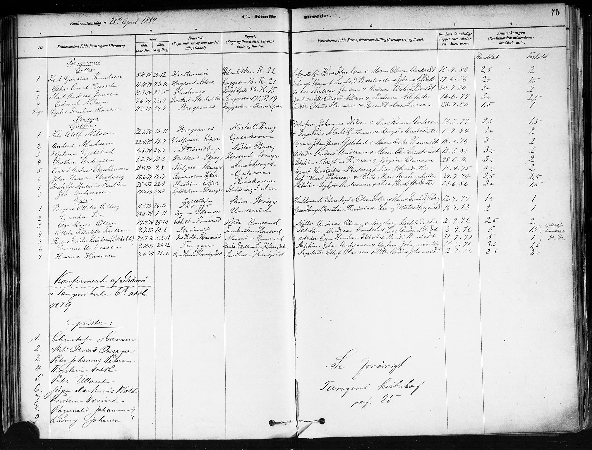 Strømsø kirkebøker, AV/SAKO-A-246/F/Fa/L0022: Parish register (official) no. I 22, 1879-1899, p. 75