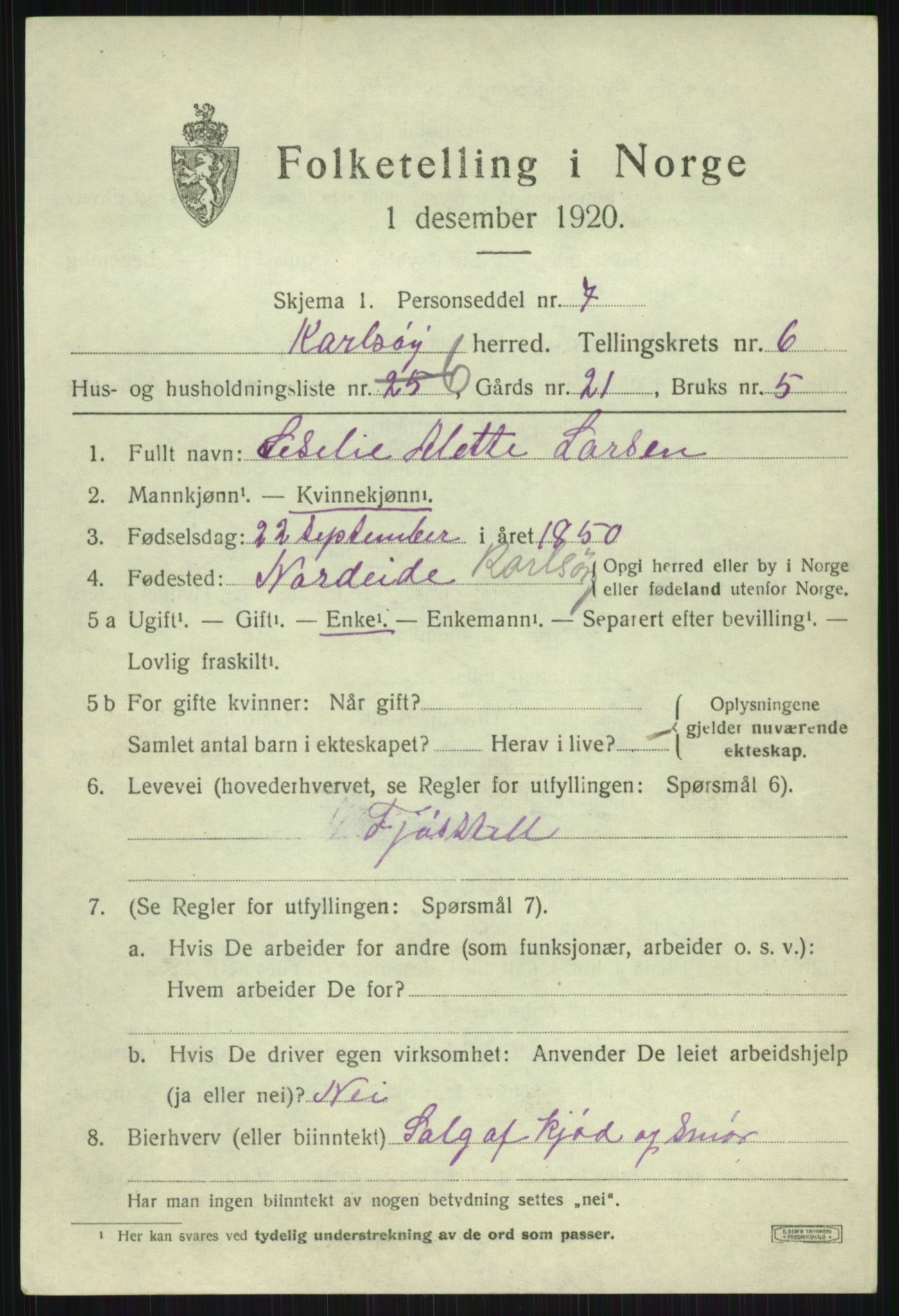 SATØ, 1920 census for Karlsøy, 1920, p. 2555