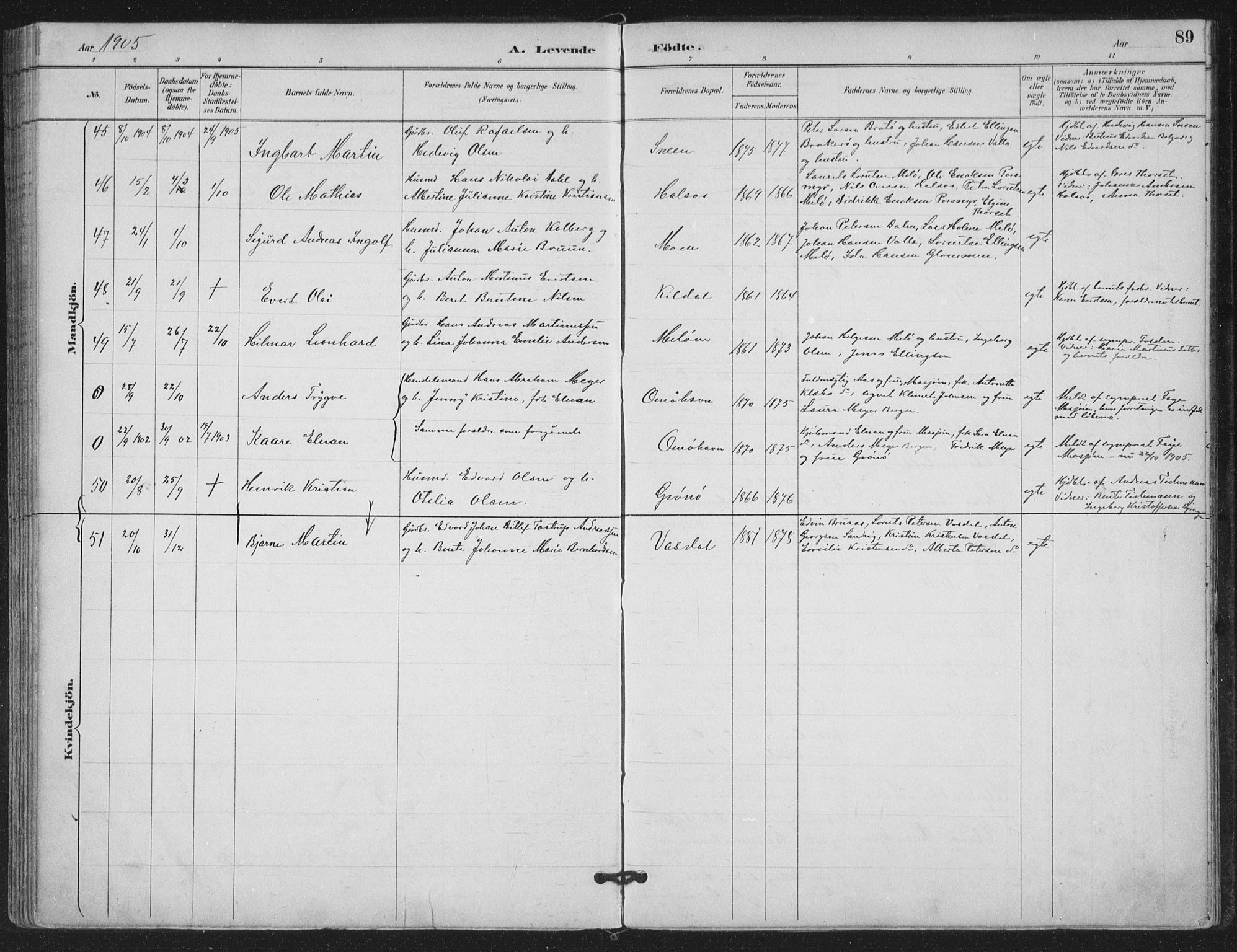 Ministerialprotokoller, klokkerbøker og fødselsregistre - Nordland, SAT/A-1459/843/L0628: Parish register (official) no. 843A03, 1889-1907, p. 89