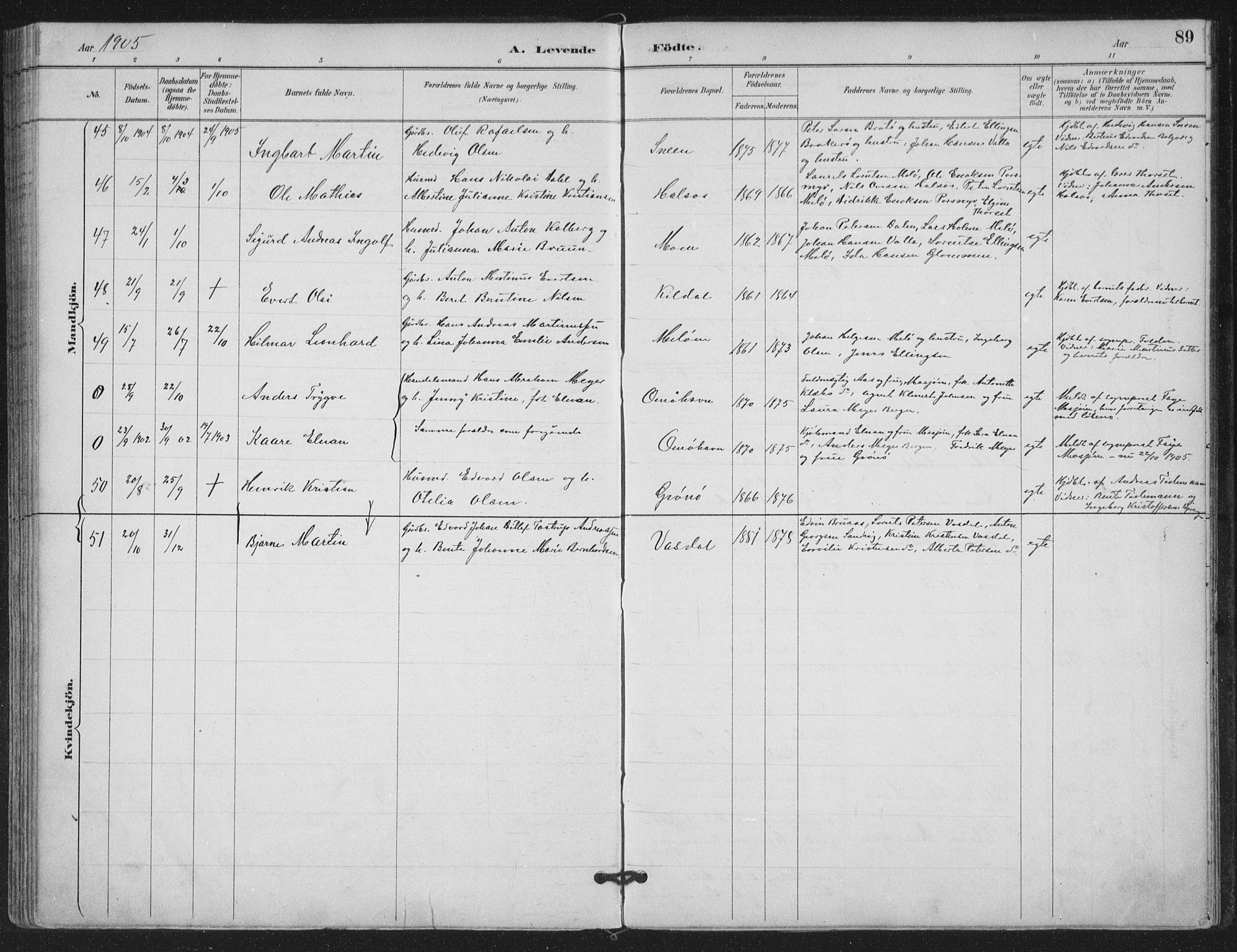 Ministerialprotokoller, klokkerbøker og fødselsregistre - Nordland, AV/SAT-A-1459/843/L0628: Parish register (official) no. 843A03, 1889-1907, p. 89