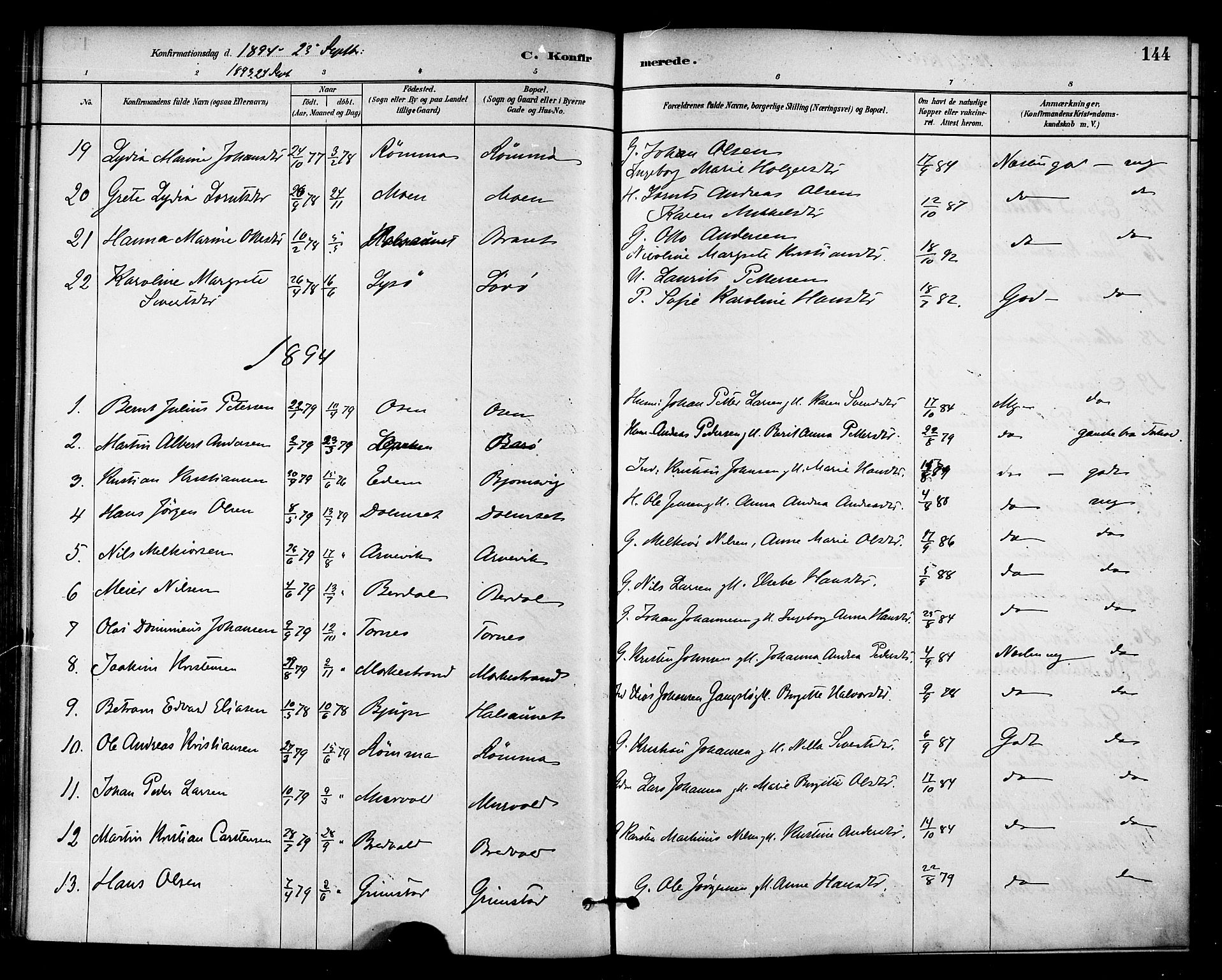 Ministerialprotokoller, klokkerbøker og fødselsregistre - Sør-Trøndelag, SAT/A-1456/655/L0680: Parish register (official) no. 655A09, 1880-1894, p. 144