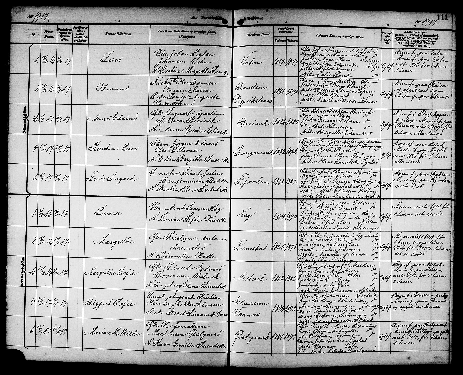 Ministerialprotokoller, klokkerbøker og fødselsregistre - Sør-Trøndelag, SAT/A-1456/662/L0757: Parish register (copy) no. 662C02, 1892-1918, p. 111