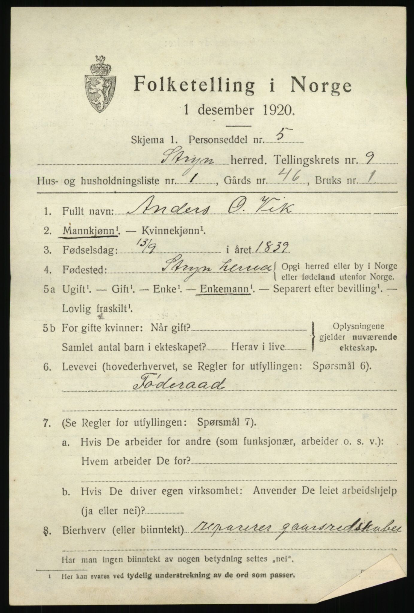 SAB, 1920 census for Stryn, 1920, p. 4174