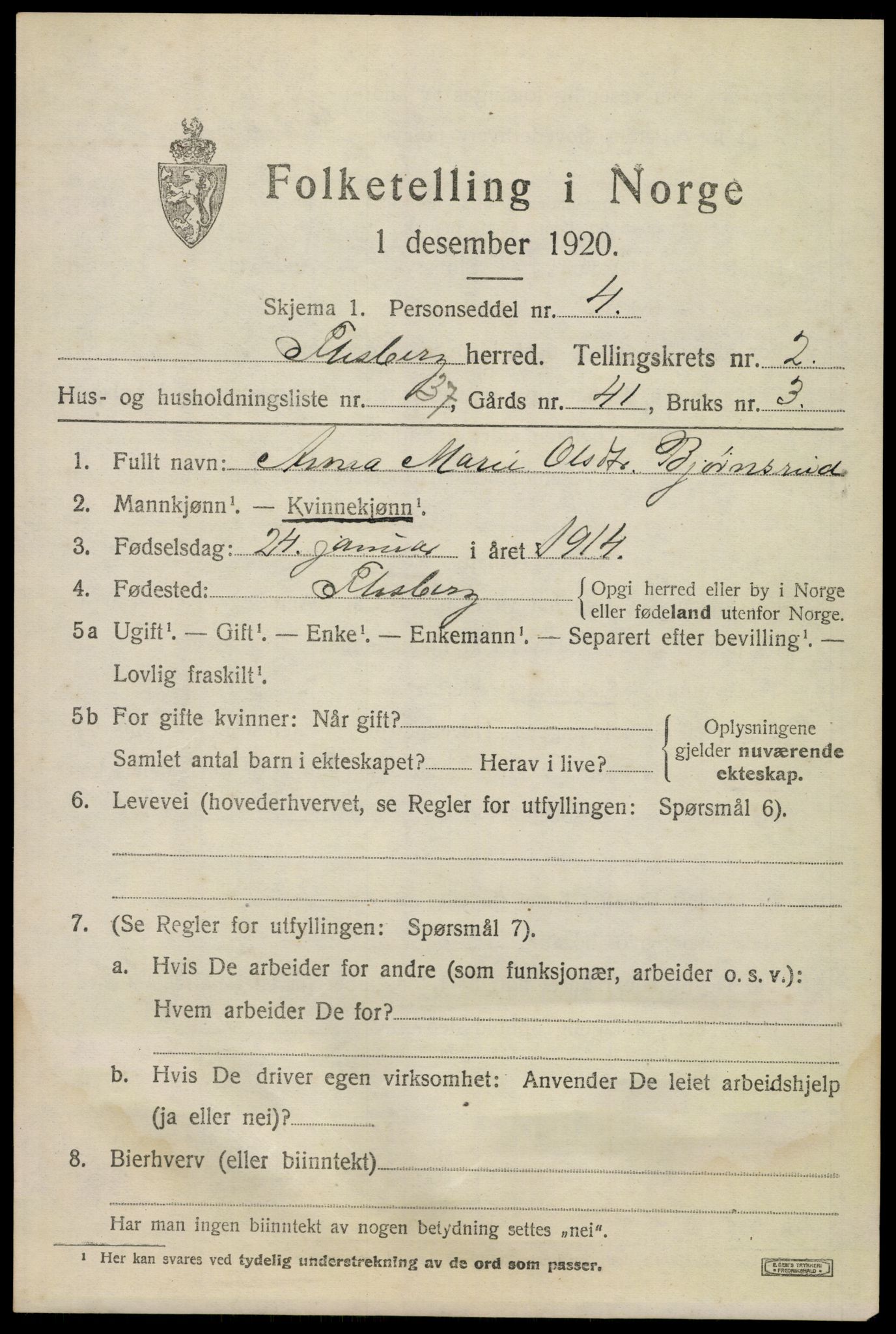 SAKO, 1920 census for Flesberg, 1920, p. 1661