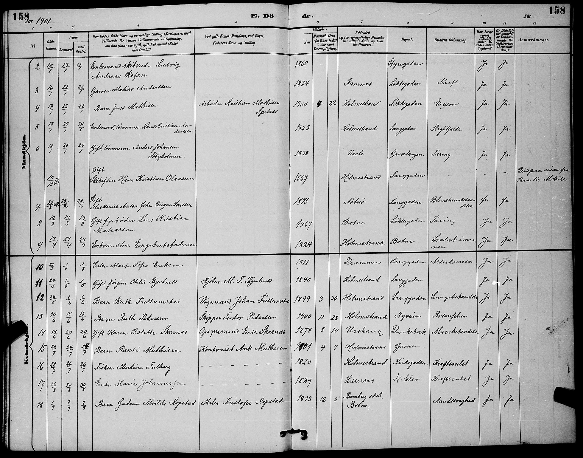 Holmestrand kirkebøker, AV/SAKO-A-346/G/Ga/L0005: Parish register (copy) no. 5, 1889-1901, p. 158